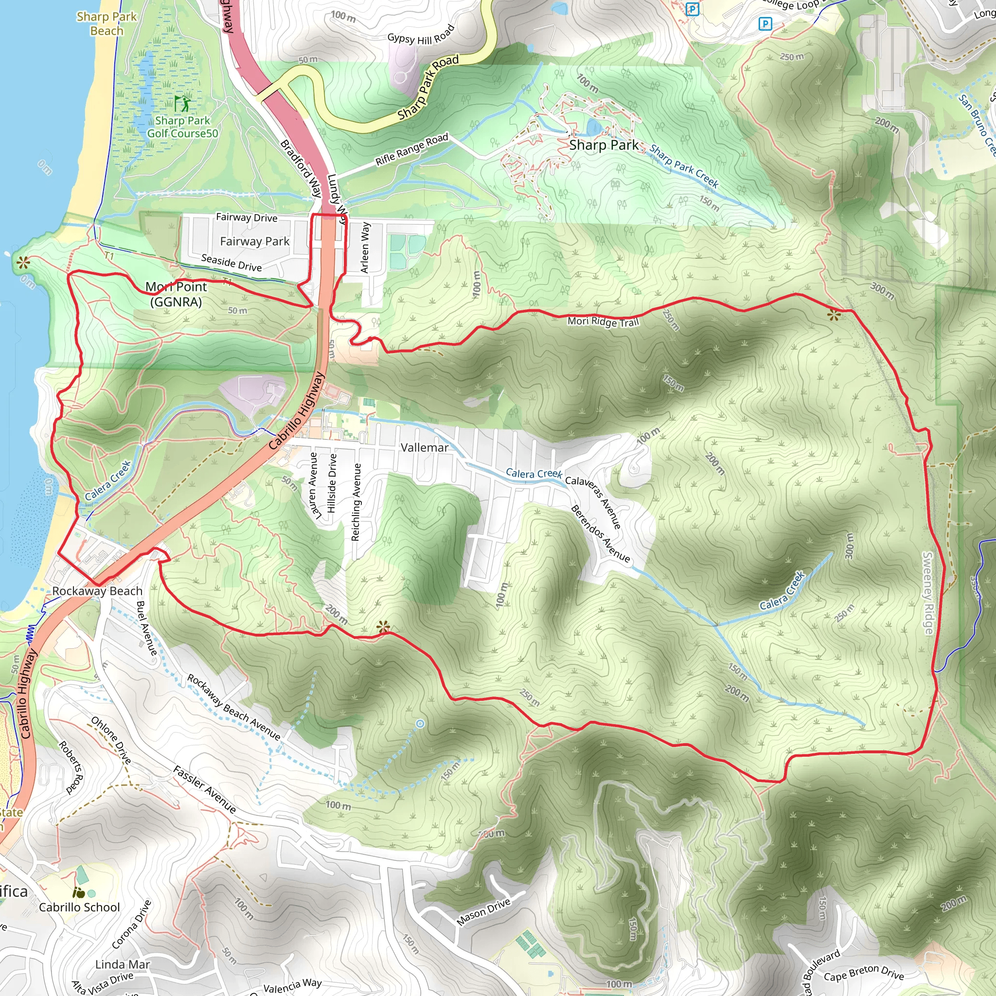 Cattle Hill and Sweeney Ridge Loop Trail mobile static map