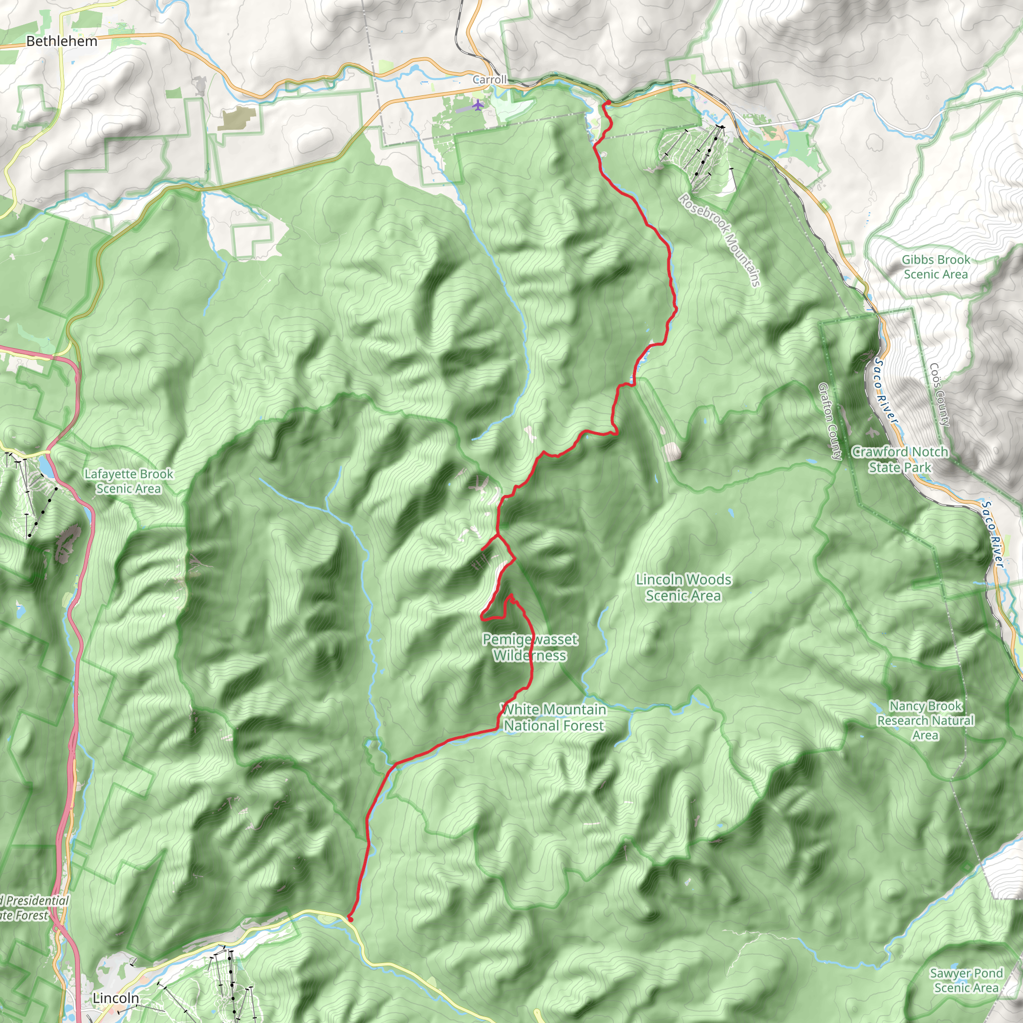 Zealand River, Mount Zealand and Lincoln Woods Trail mobile static map