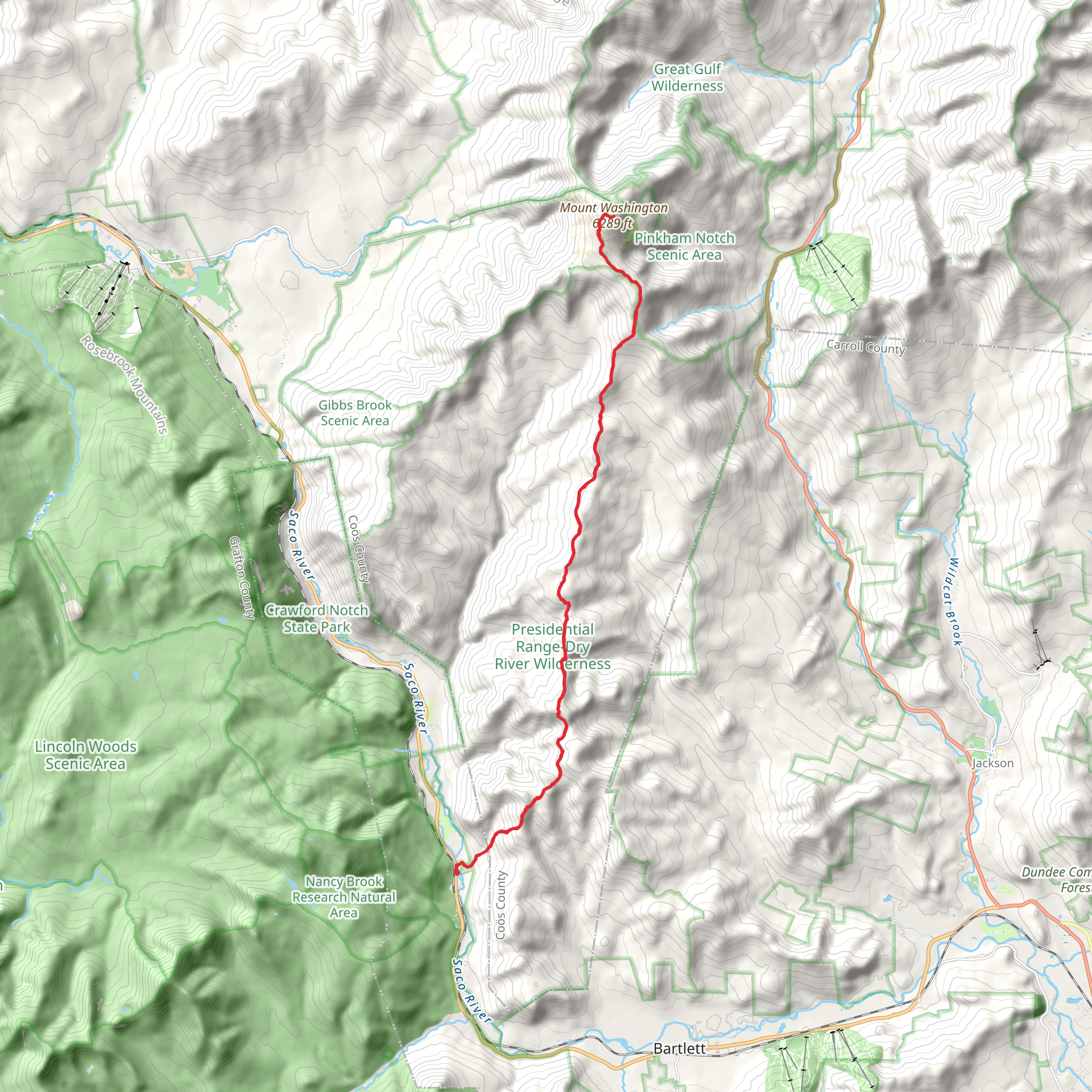 Mouth Washington via David's Path Trail mobile static map