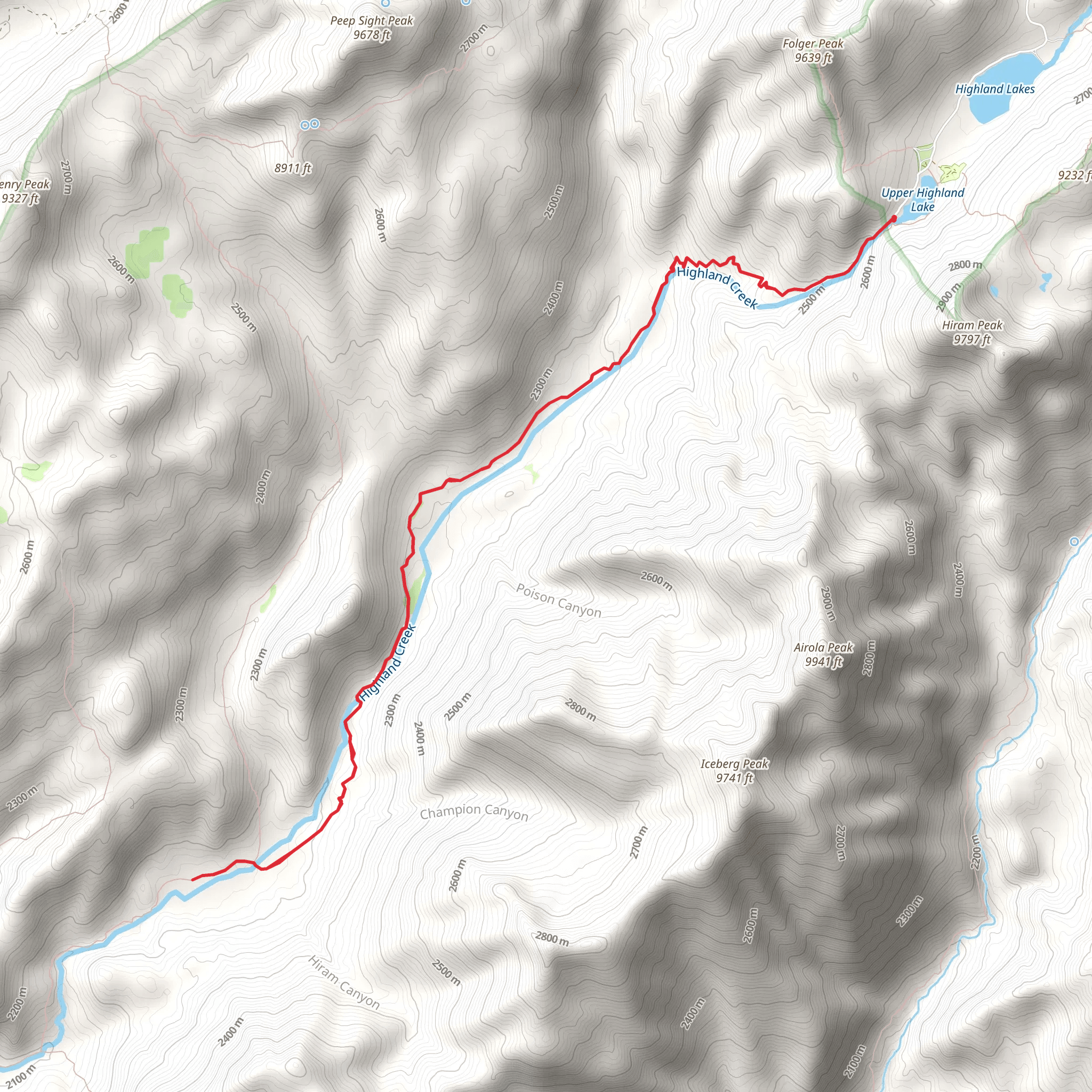 Highland Lakes and Creek Trail mobile static map