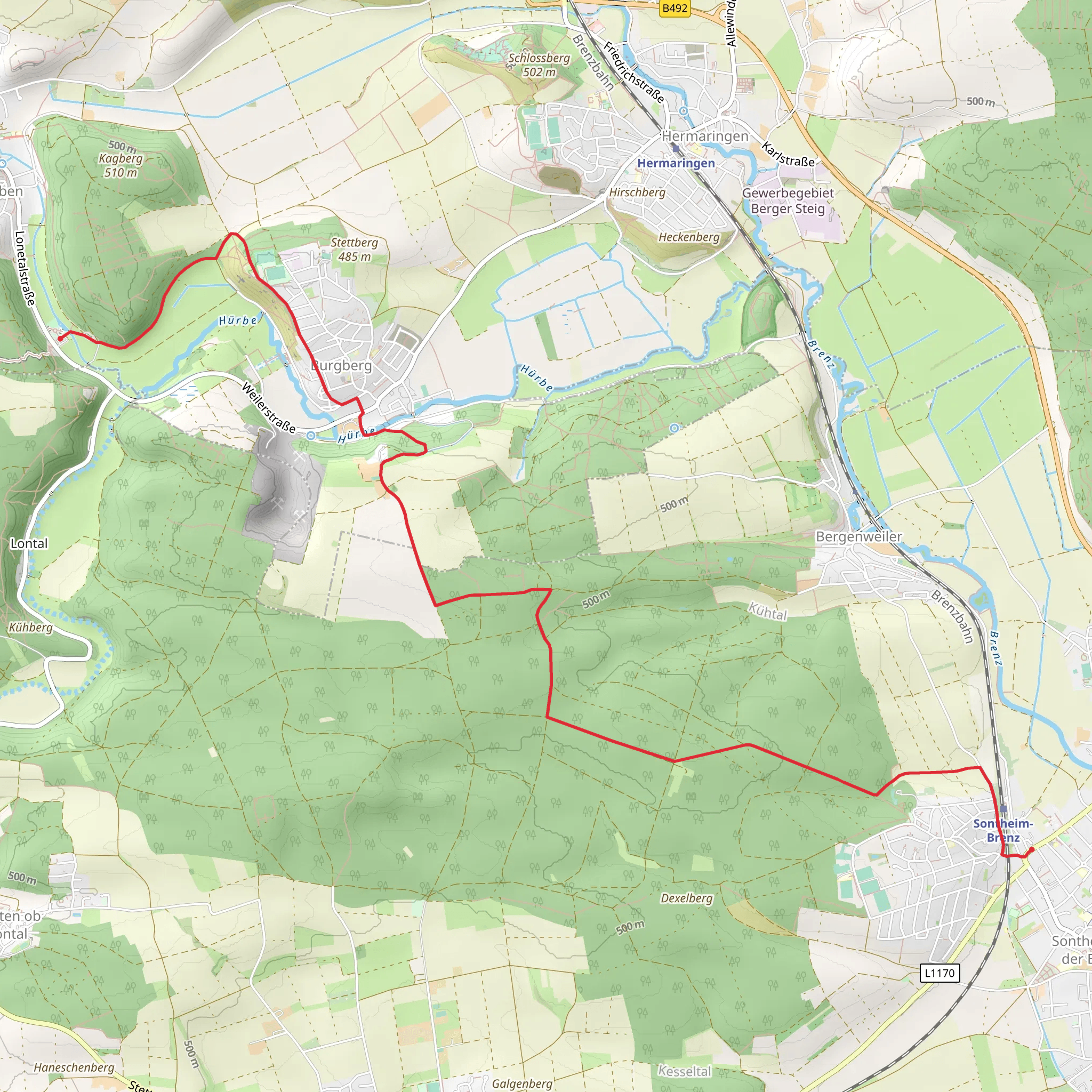 Sontheim to Charlottenhohle Walk via Burgberg mobile static map