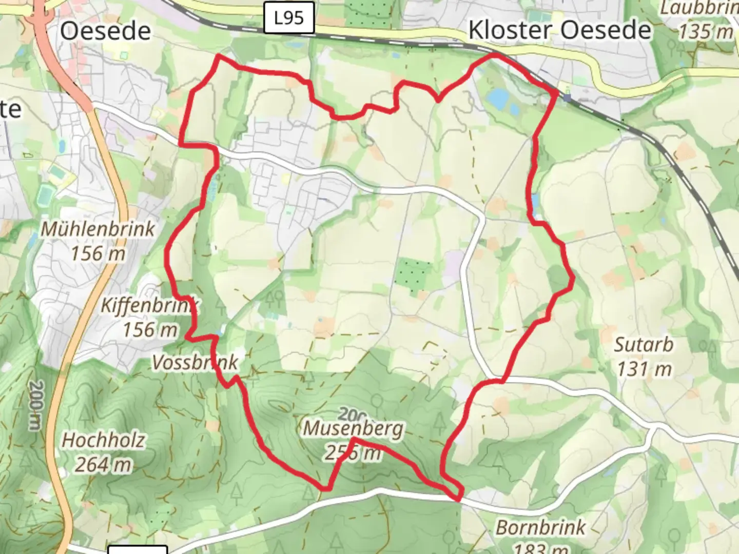 An image depicting the trail Musenberg Loop - Kloster Oesede and its surrounding area.