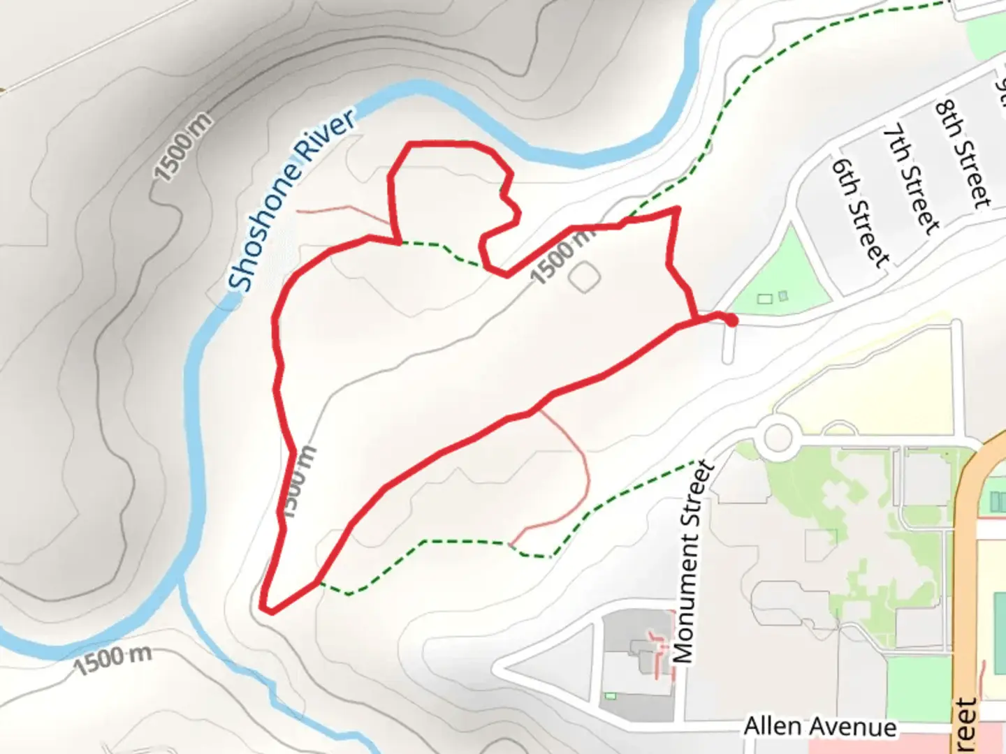 An image depicting the trail Shoshone River Loop and its surrounding area.