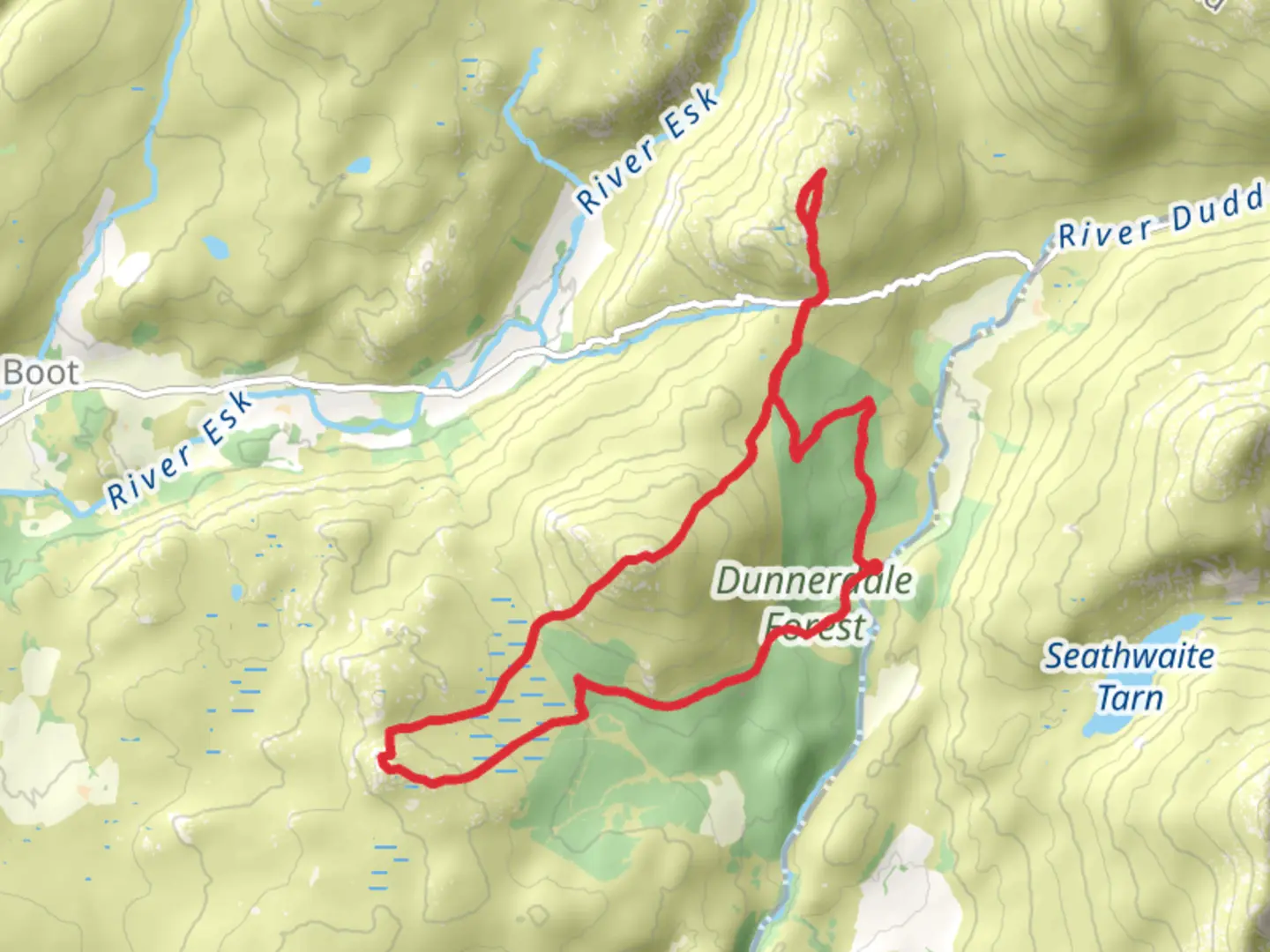 An image depicting the trail Hard Knott fells and its surrounding area.