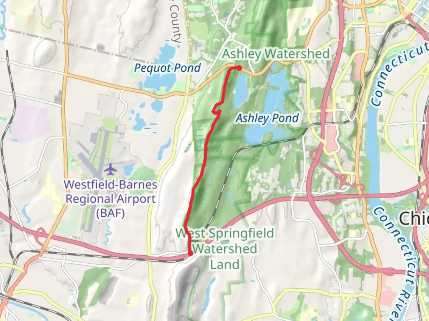 An image depicting the trail Metacomet - Monadnock Trail - Bush Notch to Westfield Road and its surrounding area.
