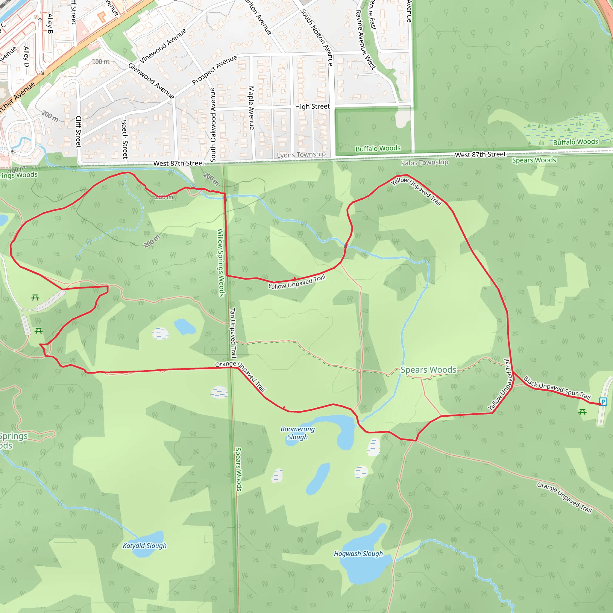 Palos Orange, Black and Yellow Unpaved Loop Trail mobile static map