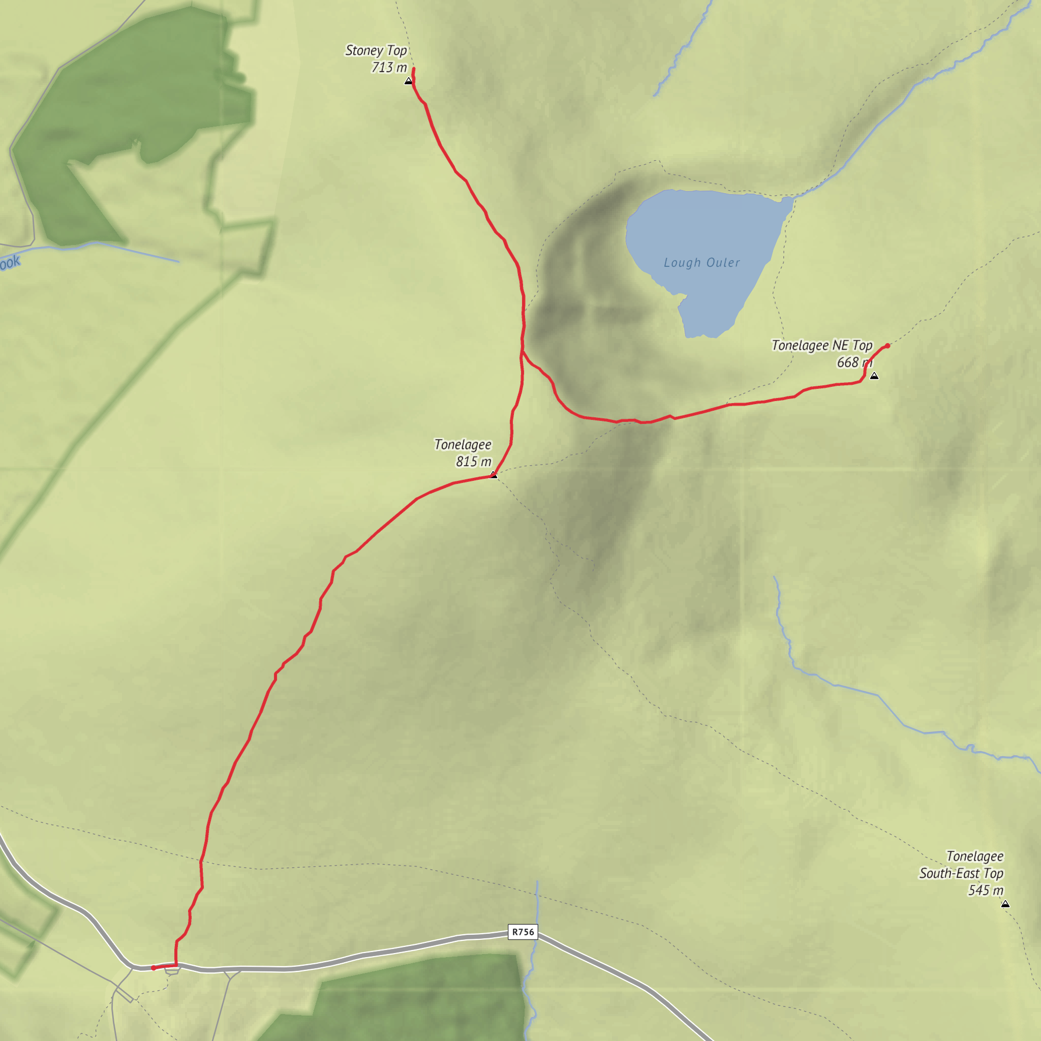 Wicklow Mountains National Park - Stony Top and Tonelagee mobile static map