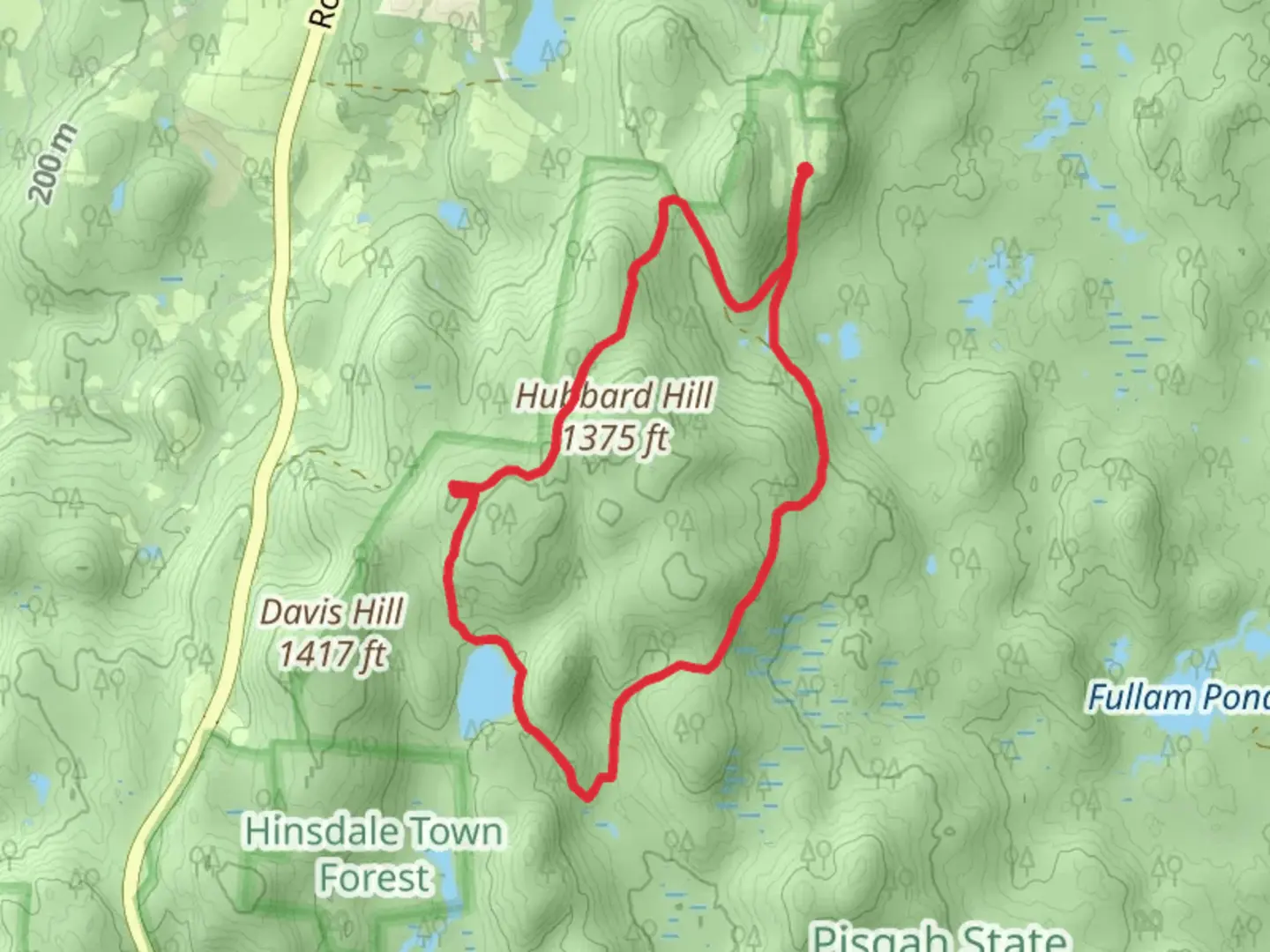 An image depicting the trail Hubbard Hill Loop via Reservoir Road and its surrounding area.