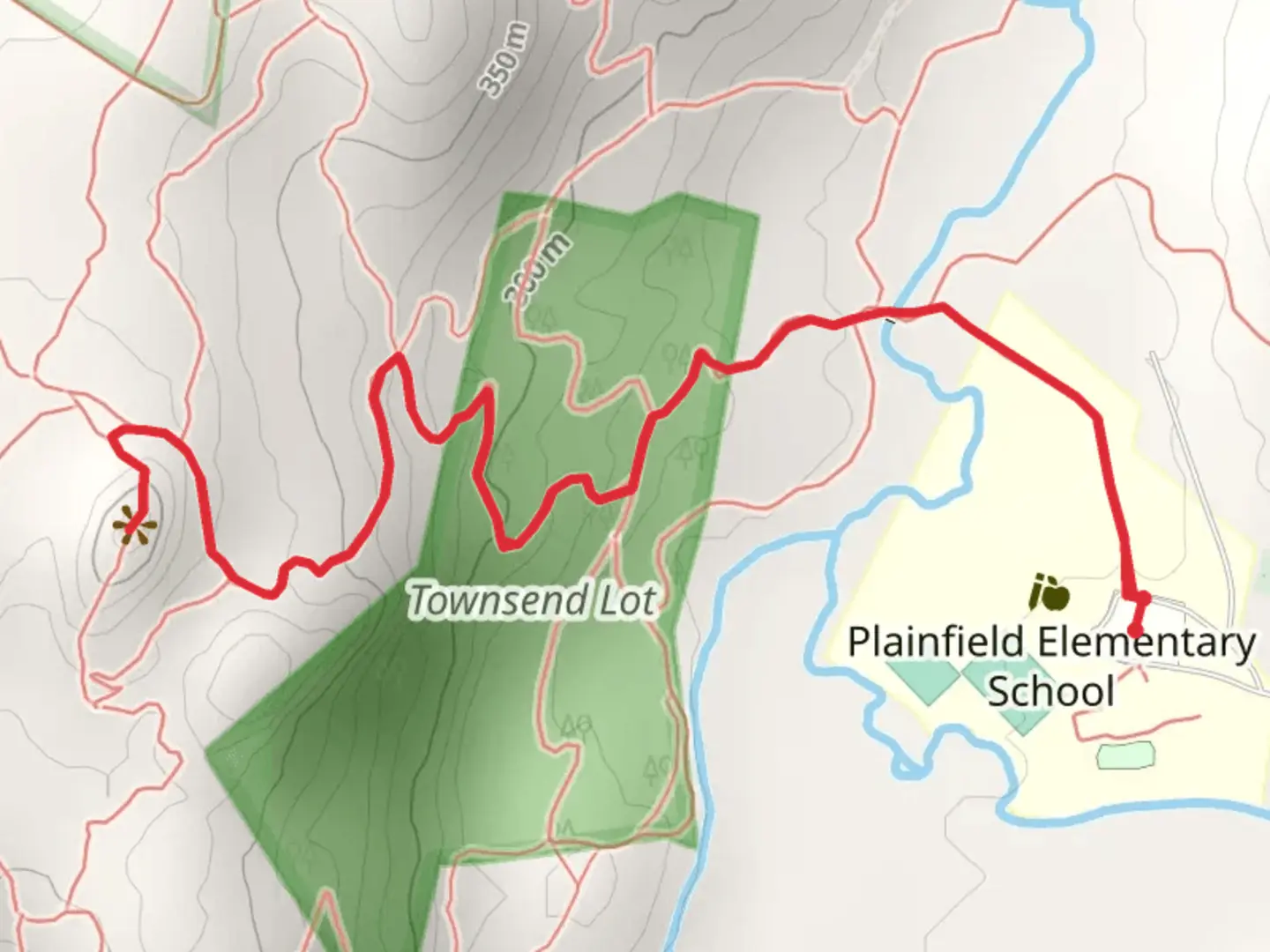 An image depicting the trail French's Ledges Trail from Raynis-Ford Cemetery and its surrounding area.