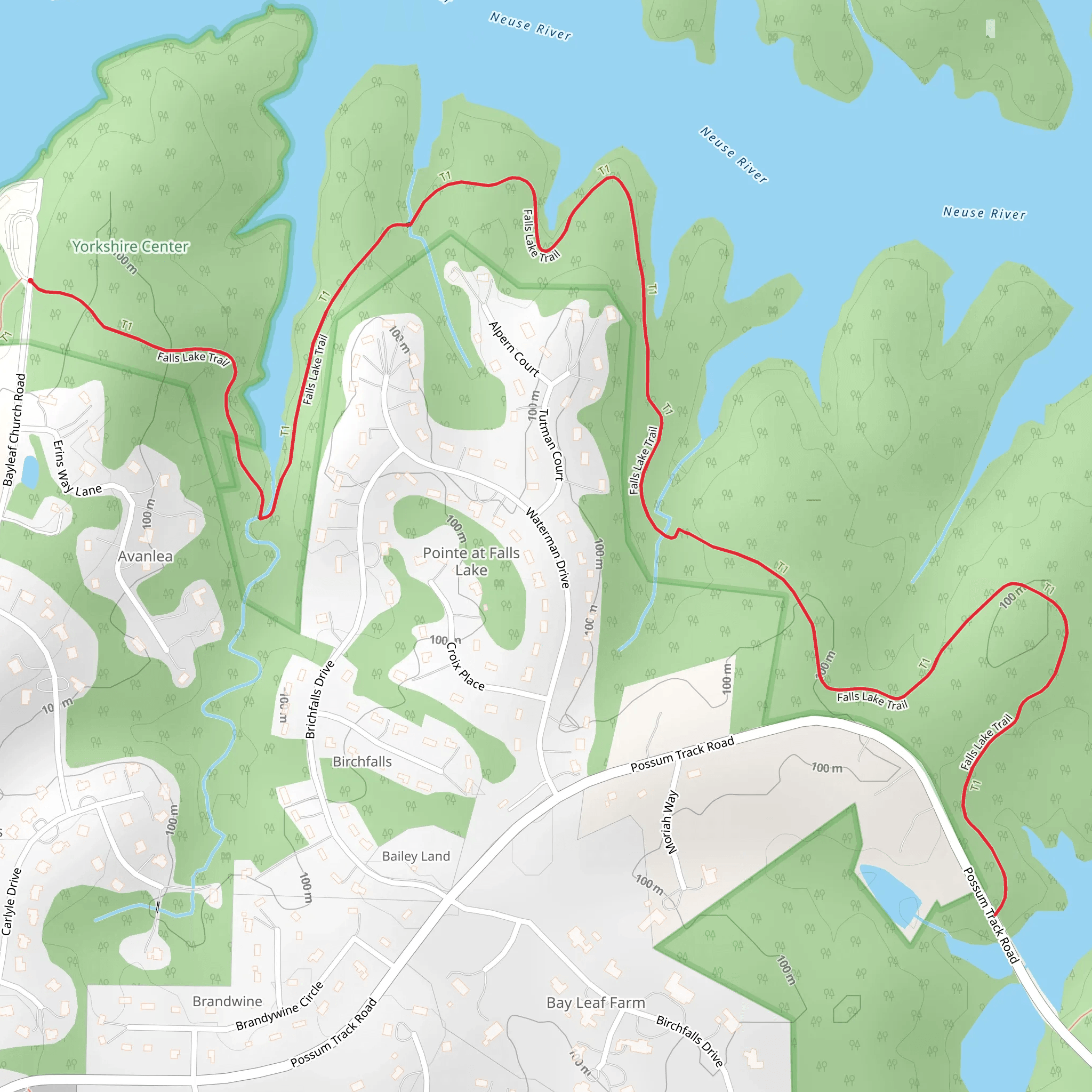 Falls Lake Trail - East from Bayleaf Church Road mobile static map