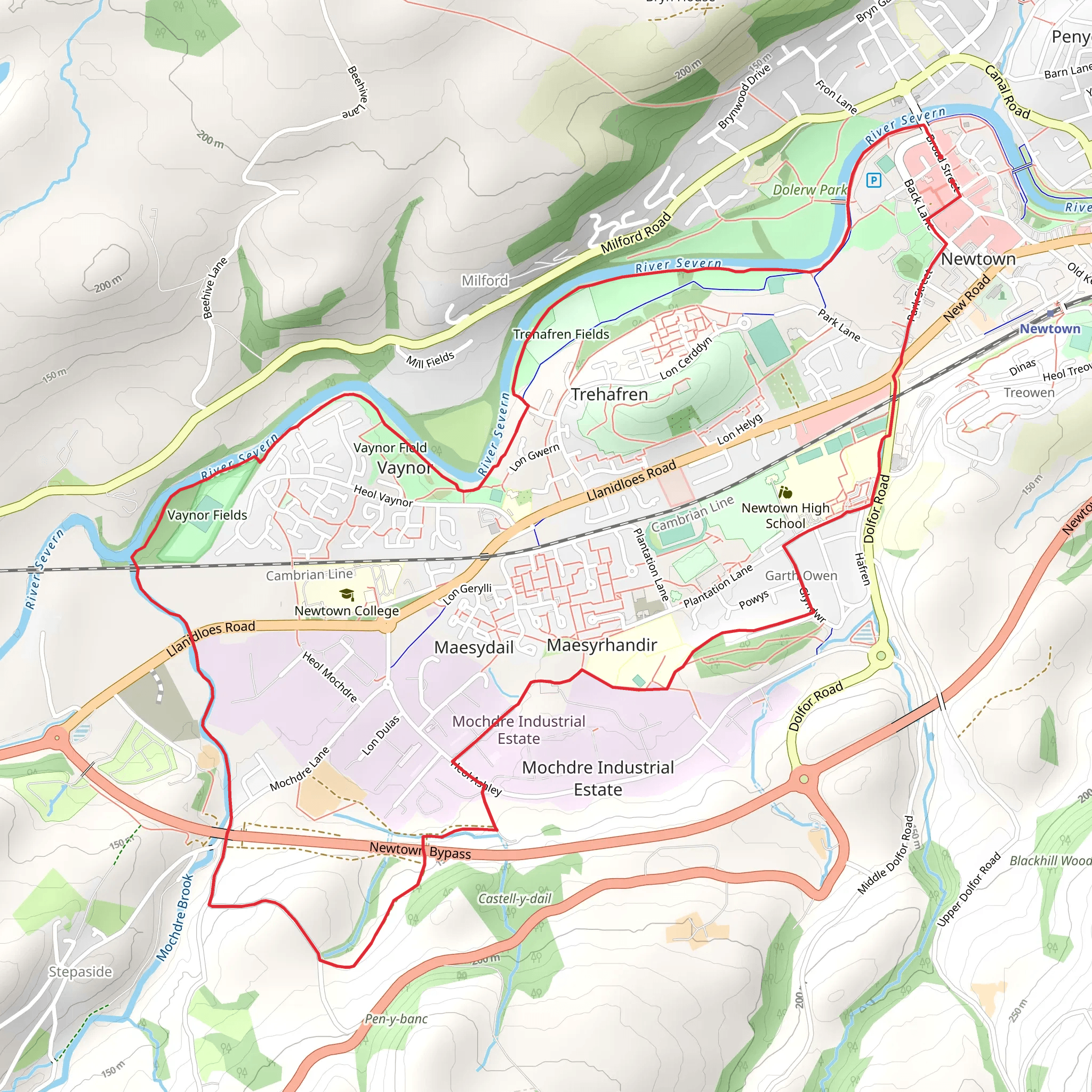 Newtown - Y Drenewydd - Waterways and Town mobile static map