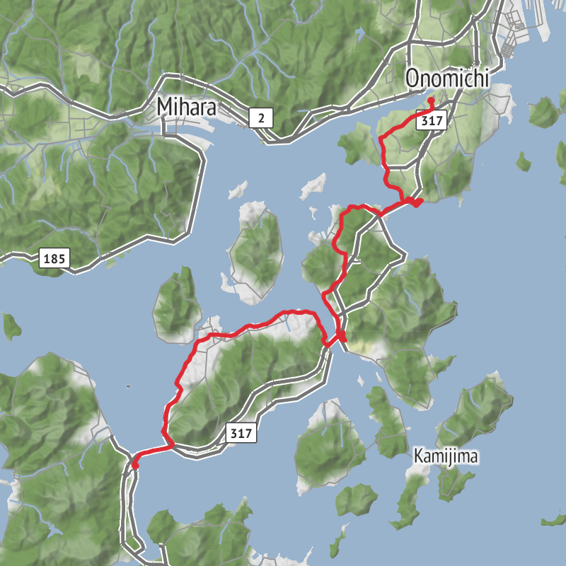 A map preview of the recording Onomichi City Cycling.