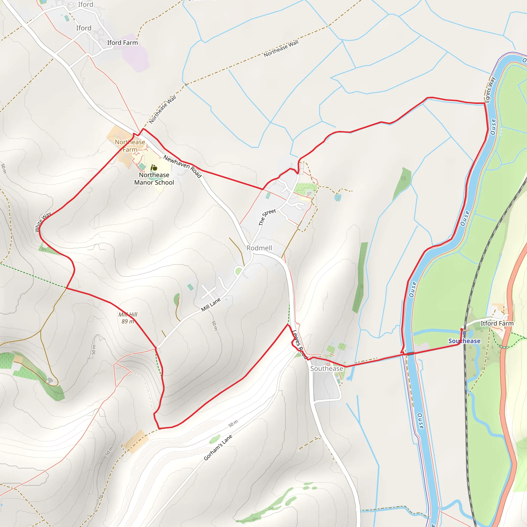 Southease and Rodmell Loop via Rive Ouse mobile static map
