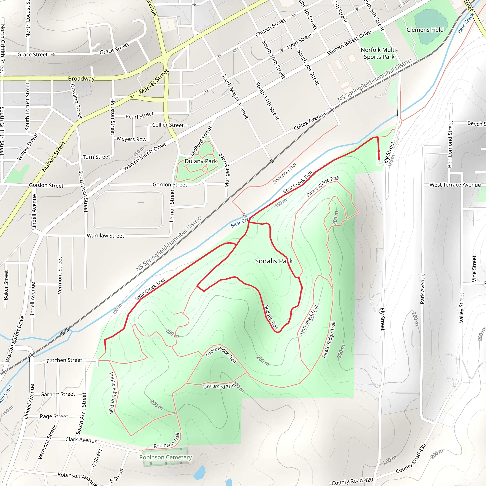 Sodalis Trail and Bear Creek Trail Loop mobile static map