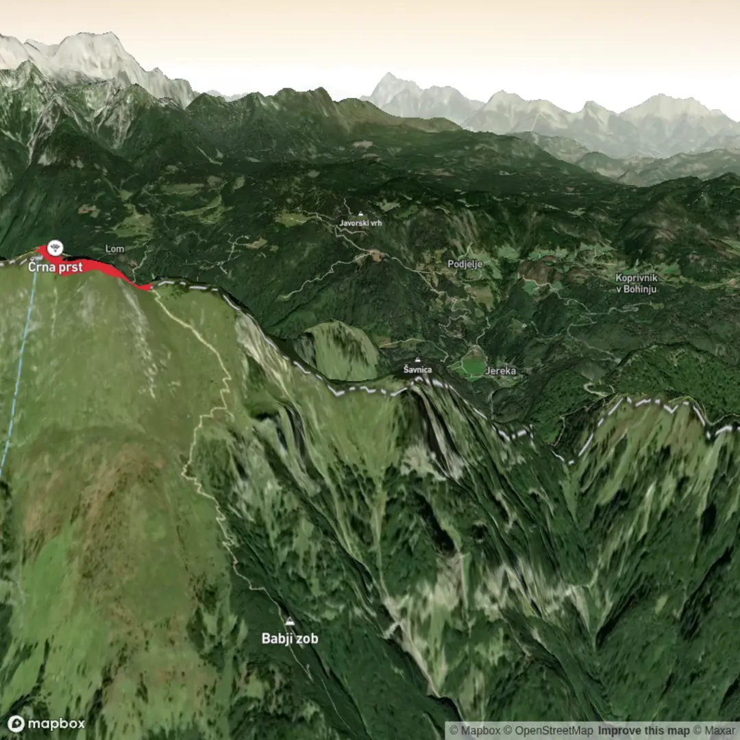An image depicting the trail Černá Prst and its surrounding area.