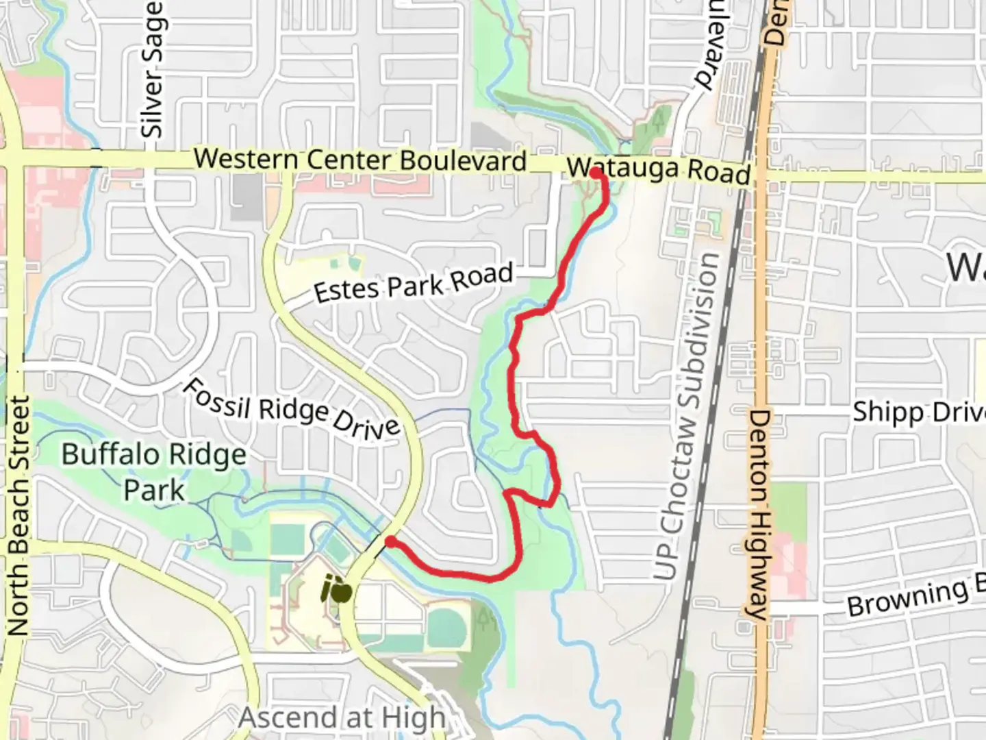An image depicting the trail Walk along White's Branch and its surrounding area.