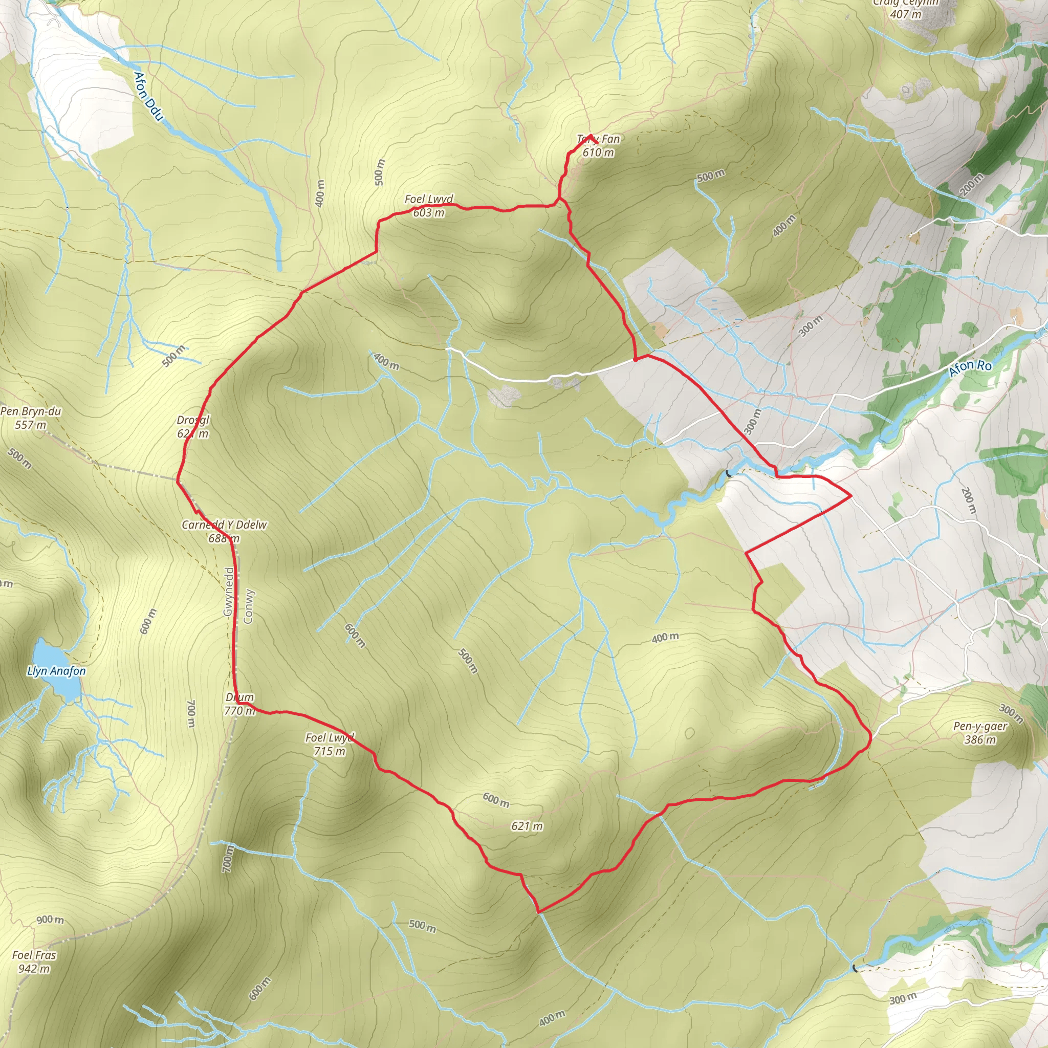Eastern Carneddau from near Rowen mobile static map