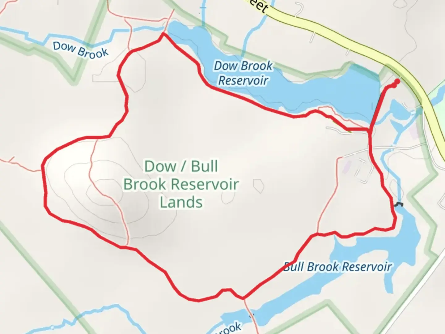 An image depicting the trail Bull Brook Reservoir Loop Trail and its surrounding area.