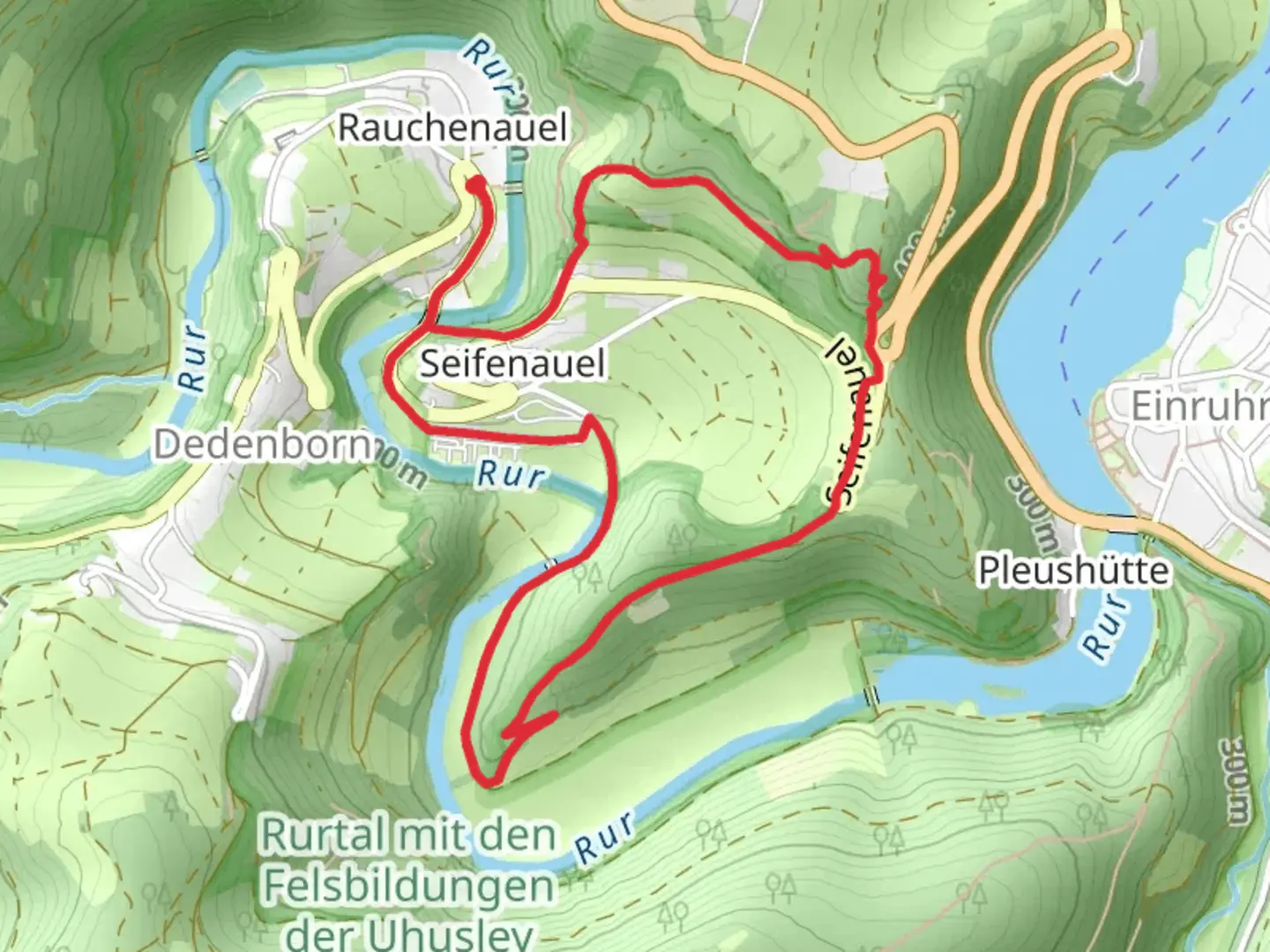 An image depicting the trail Eifelblick Simmerath and Rur via Rur Panoramaweg and its surrounding area.