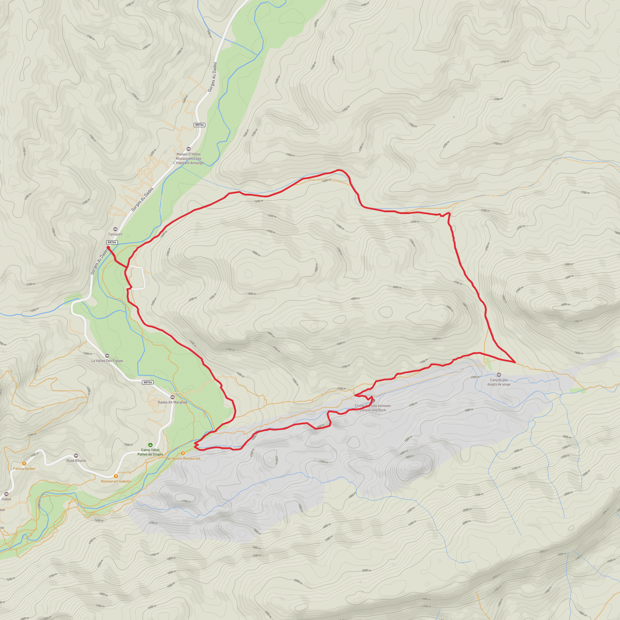 Dades Gorge and Monkey Fingers Loop mobile static map