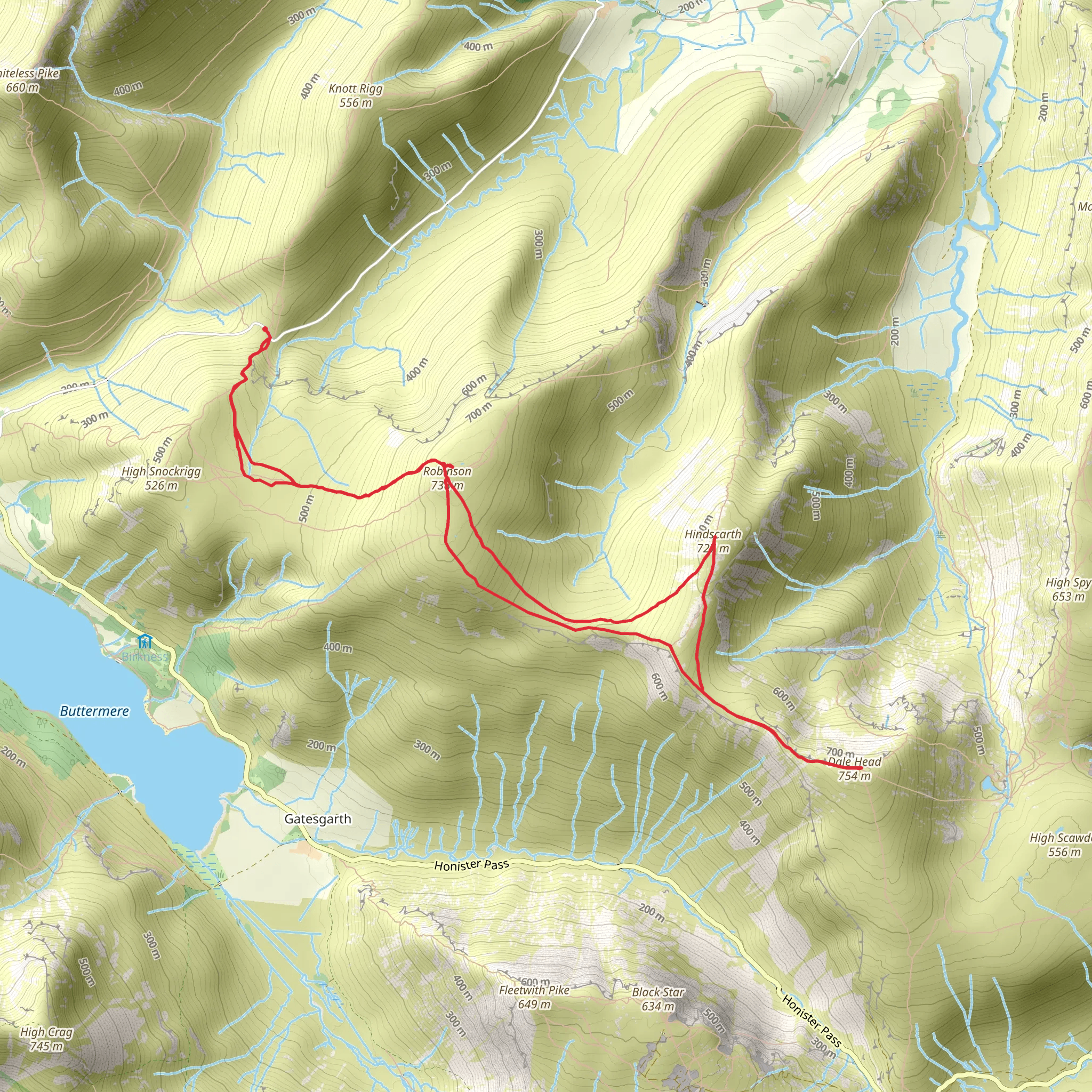 Robinson, Hindscarth and Dale Head Out and Back mobile static map