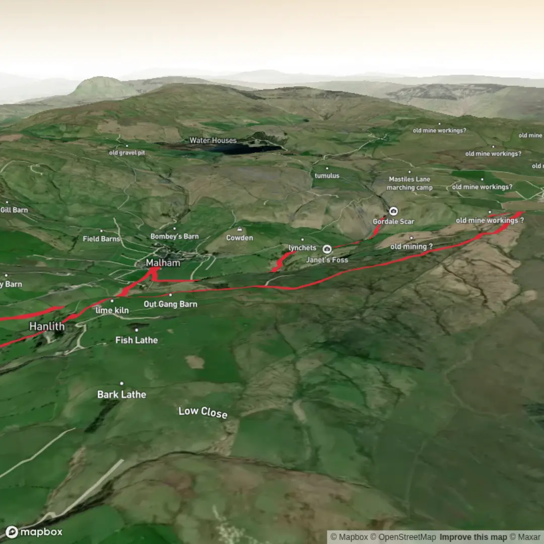 An image depicting the trail Gordale Scar and Janets Foss Loop and its surrounding area.