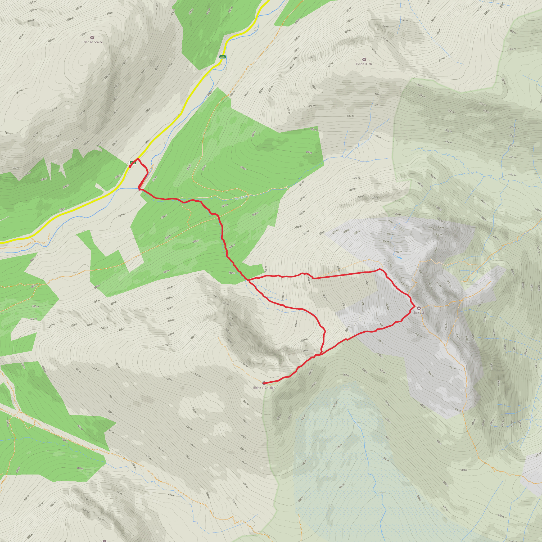 Ben Lui and Beinn a' Chleibh - Out and Back mobile static map