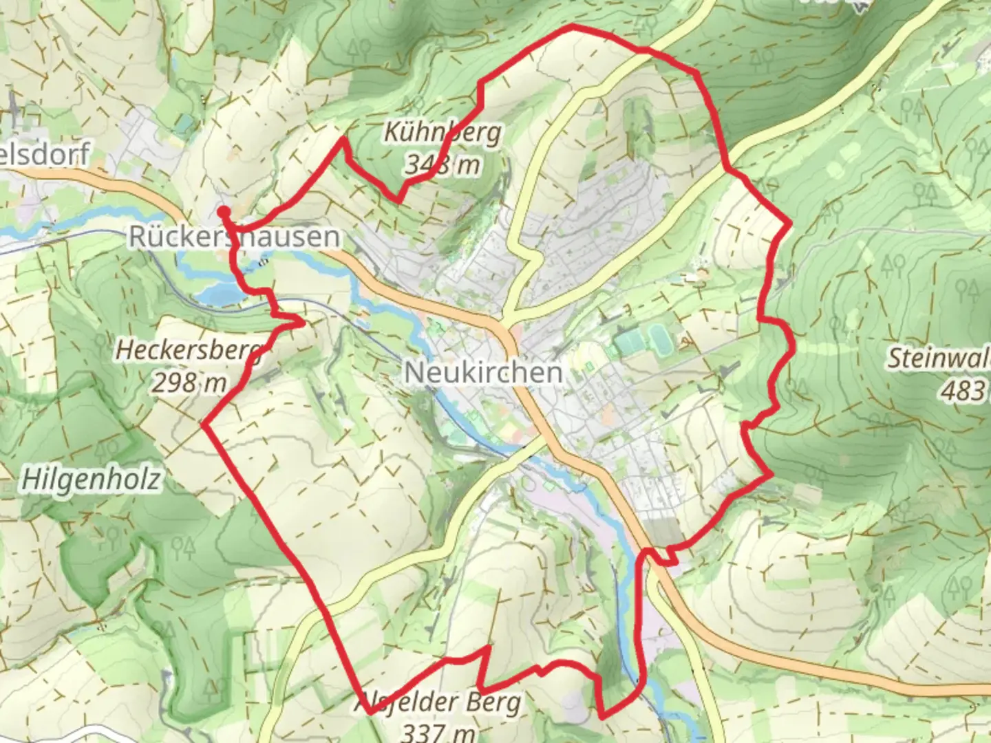 An image depicting the trail Neukircher Nuff un Nopp and its surrounding area.