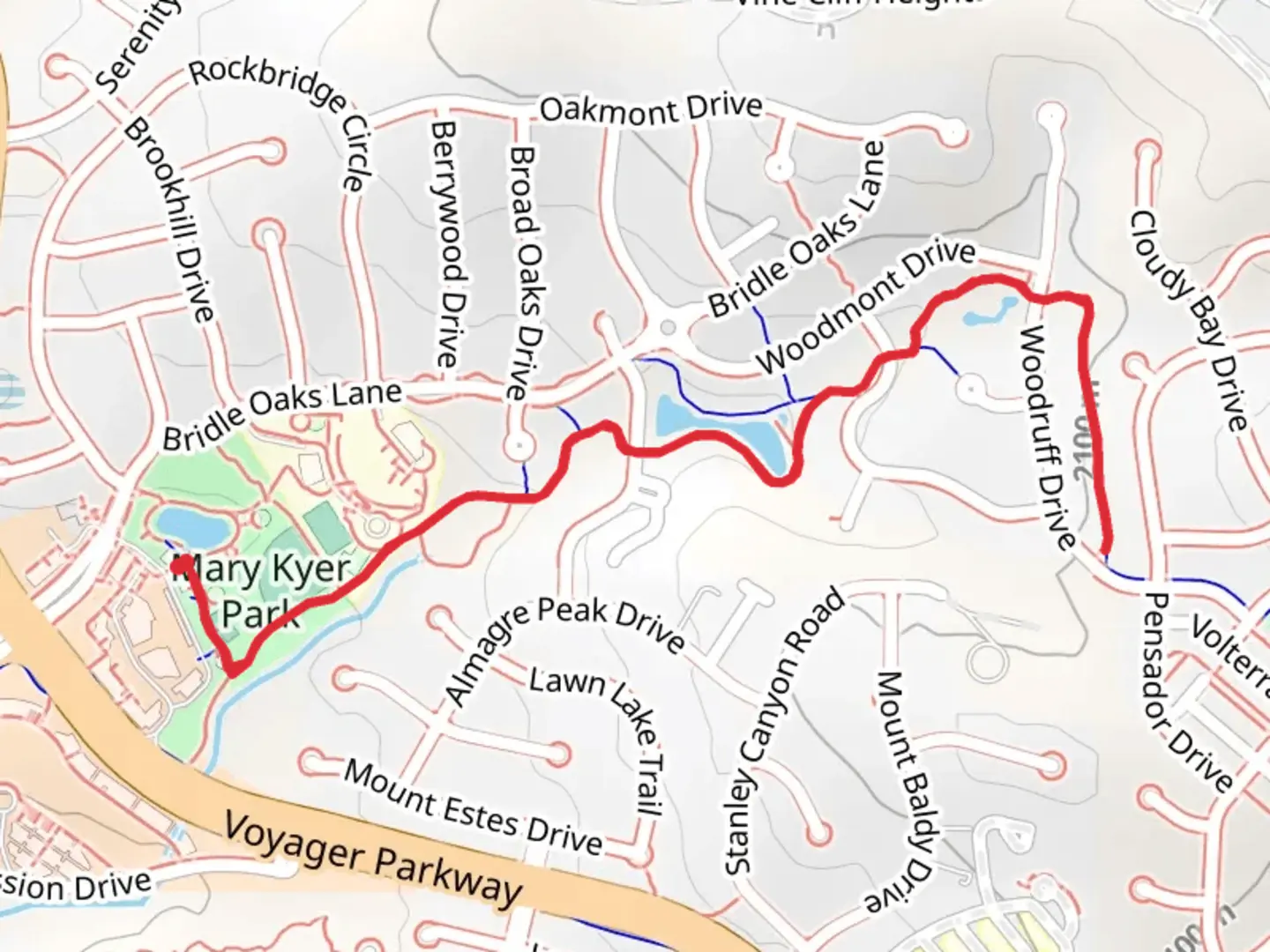 An image depicting the trail La Foret Trail via Mary Kyer Park and its surrounding area.