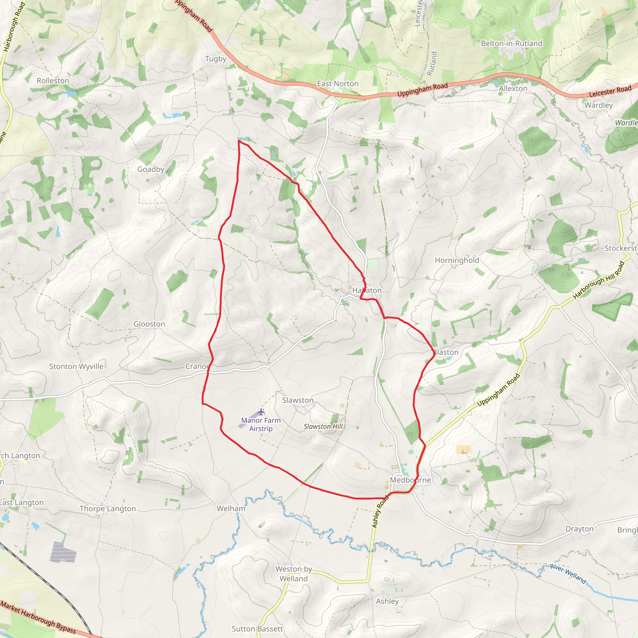 Cranoe - Medbourne and Blaston from Hallaton mobile static map