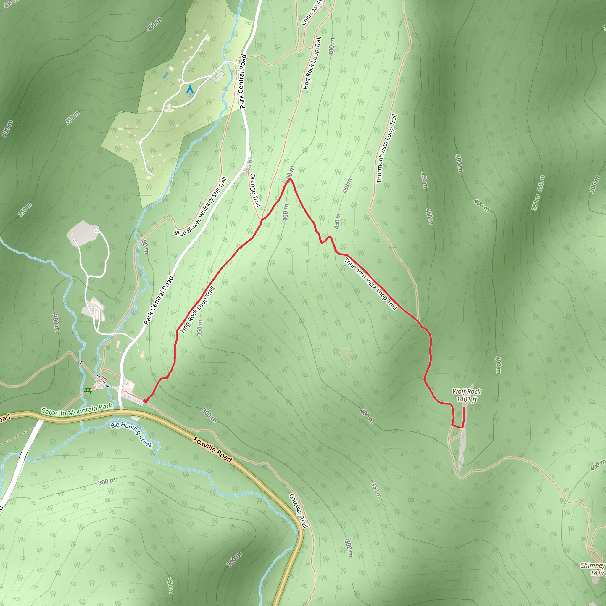 Wolf Rock via Visitor Center-Wolf Rock Trail mobile static map