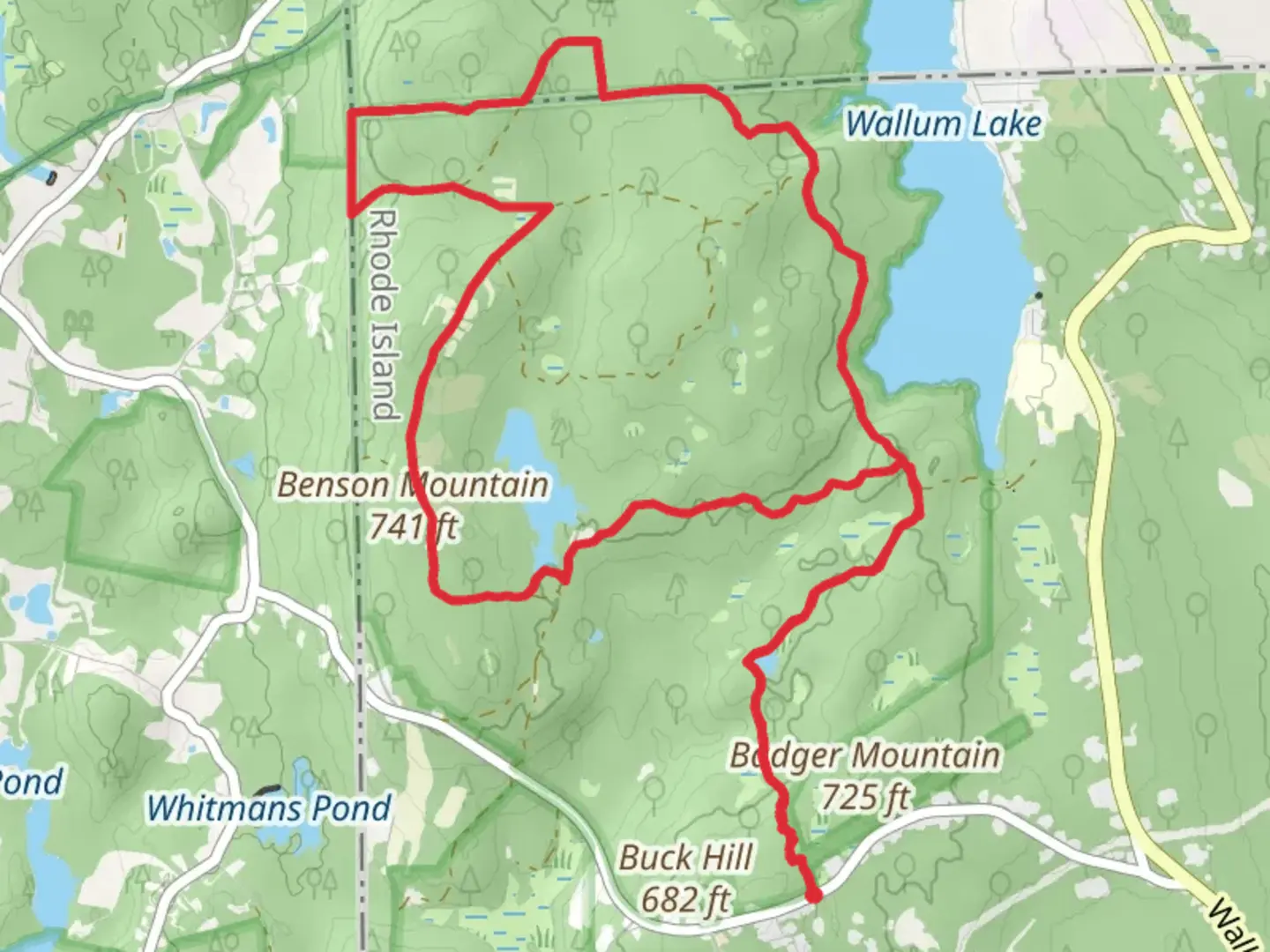 An image depicting the trail Buck Hill Pond and Midstate Trail Loop and its surrounding area.