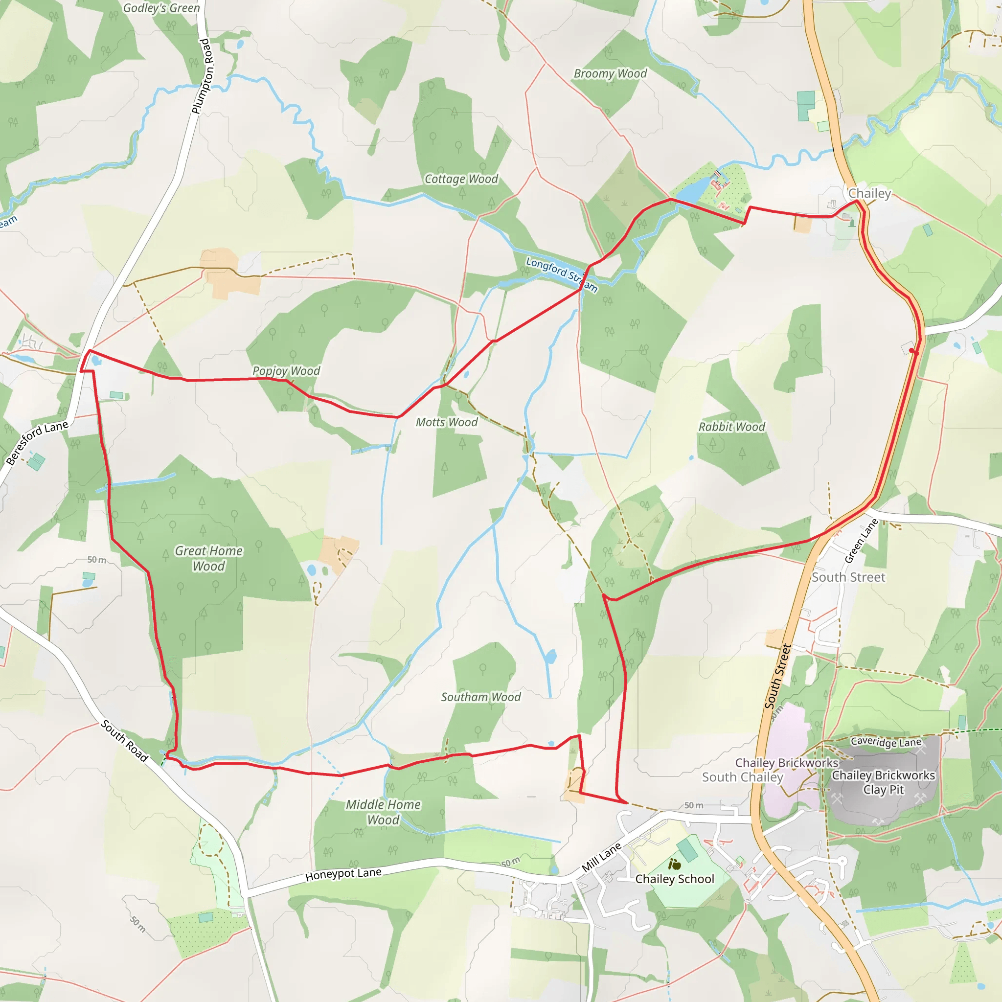 Great Home Wood, Southam Wood and Long Wood mobile static map