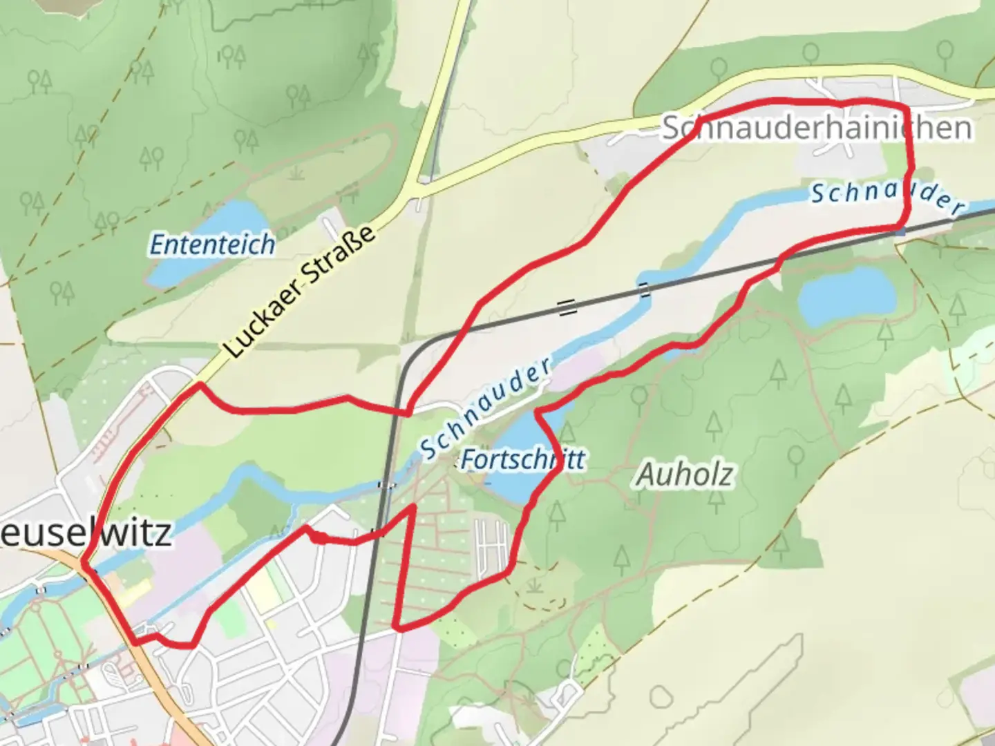 An image depicting the trail Fortschritt and Jugendteich Loop and its surrounding area.