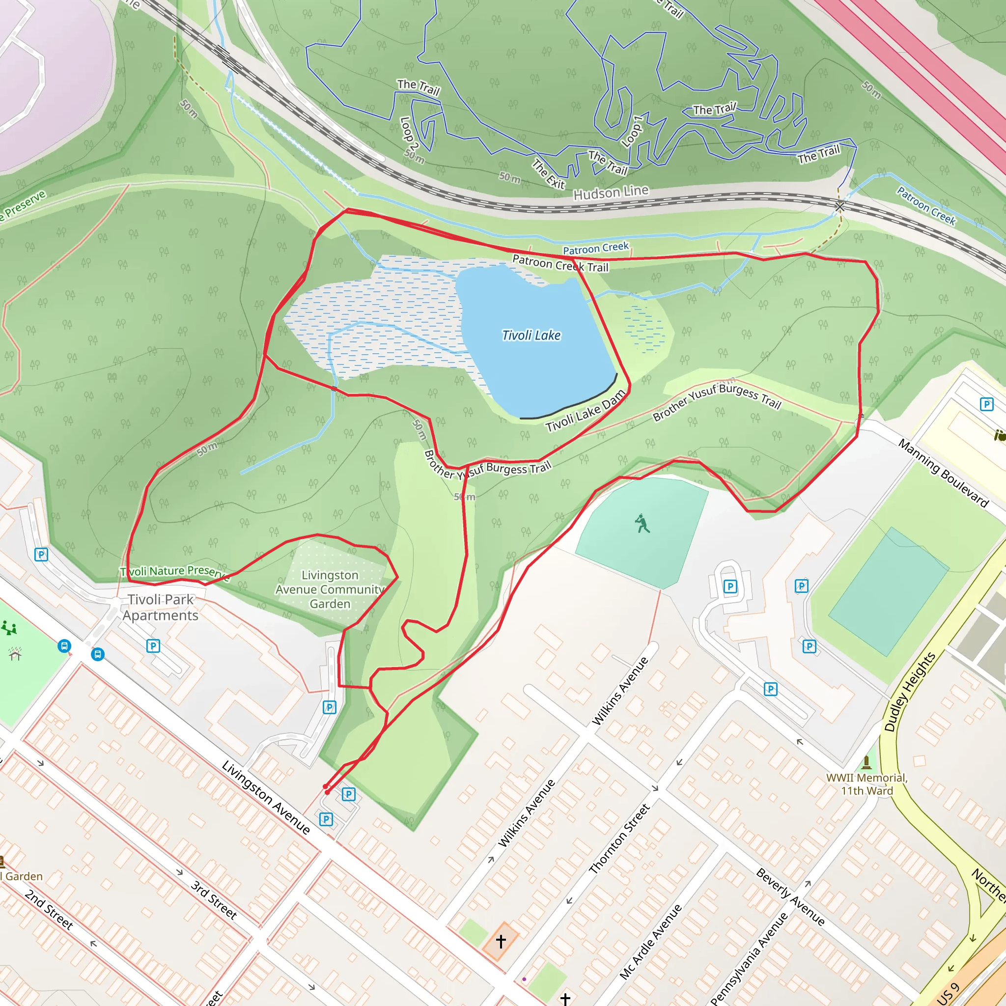 Tivoli Lake via Partoon Creek Trail and Brothet Tusuf Burgess Trail mobile static map