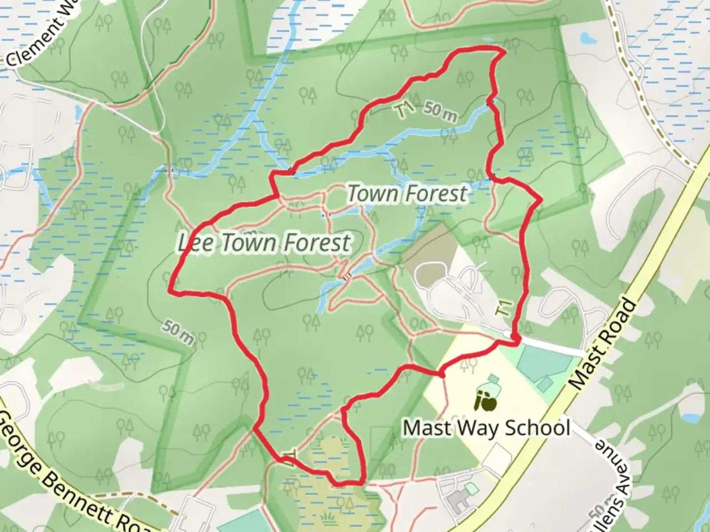 An image depicting the trail Town Forest - Lee and its surrounding area.