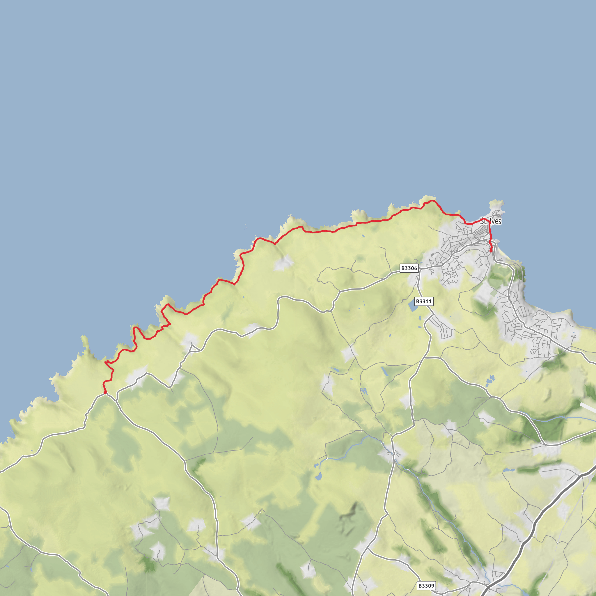St Ives to Gurnards Head mobile static map