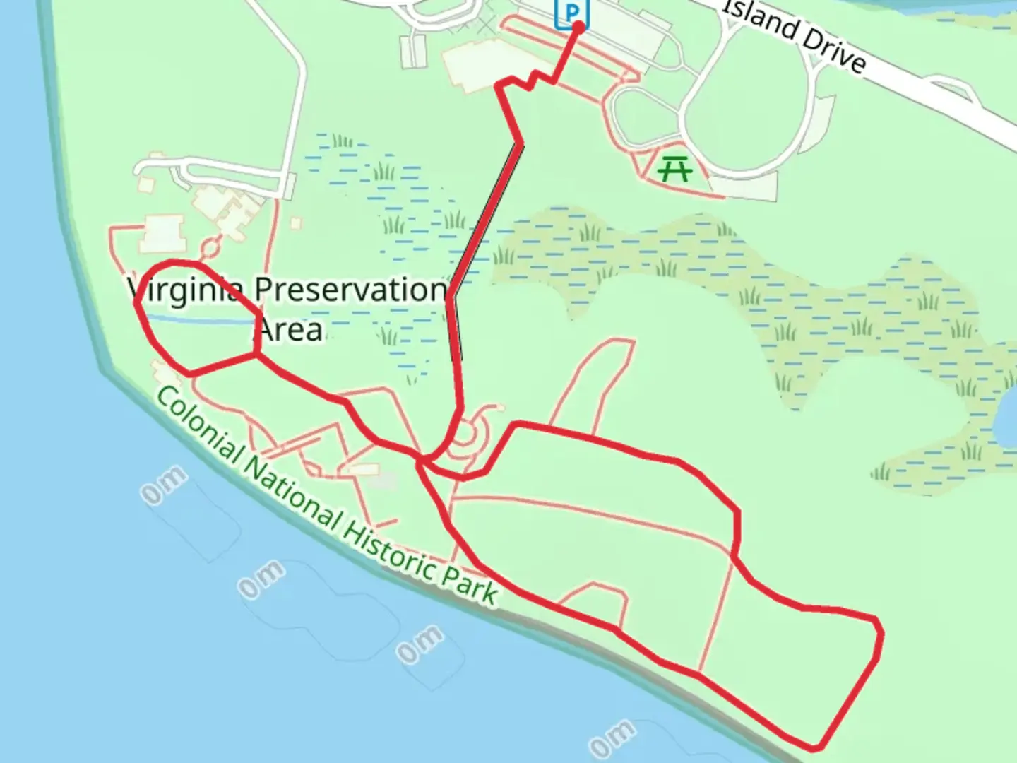 An image depicting the trail Virginia Preservation Area Loop and its surrounding area.