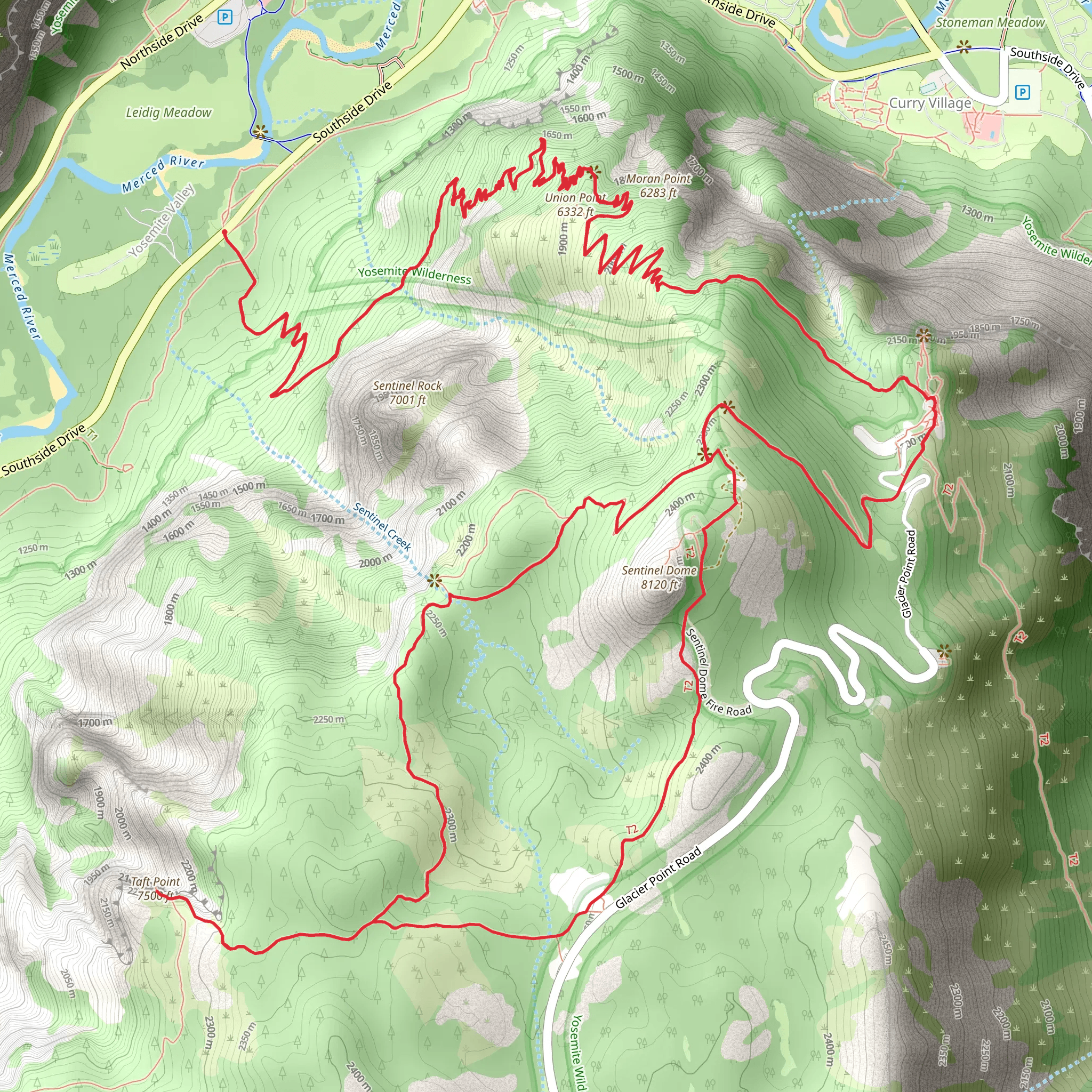 Four Mile, Taft Point and Pohono Loop Trail mobile static map