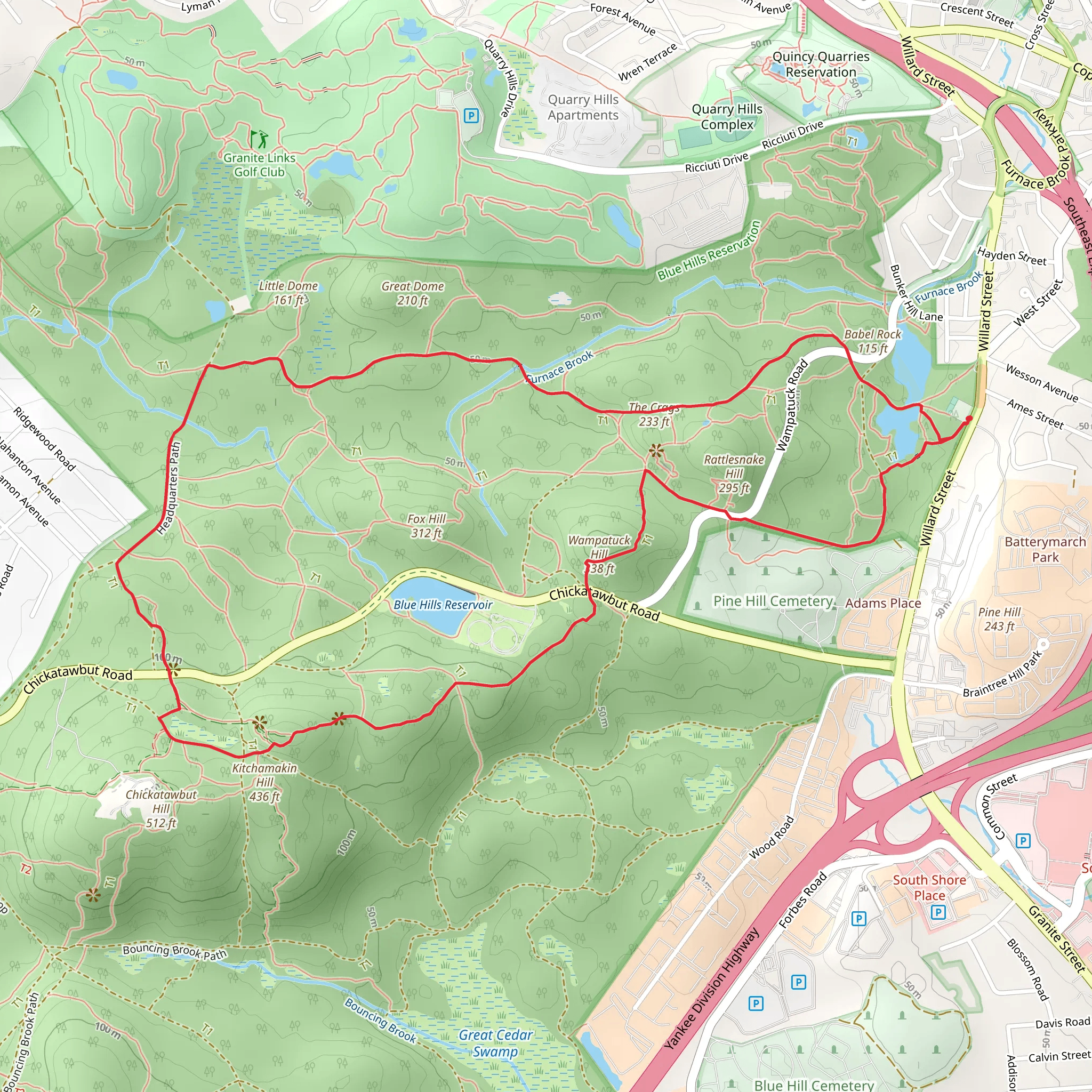 Rattlesnake Hill and Blue Hill Reservoir Loop mobile static map