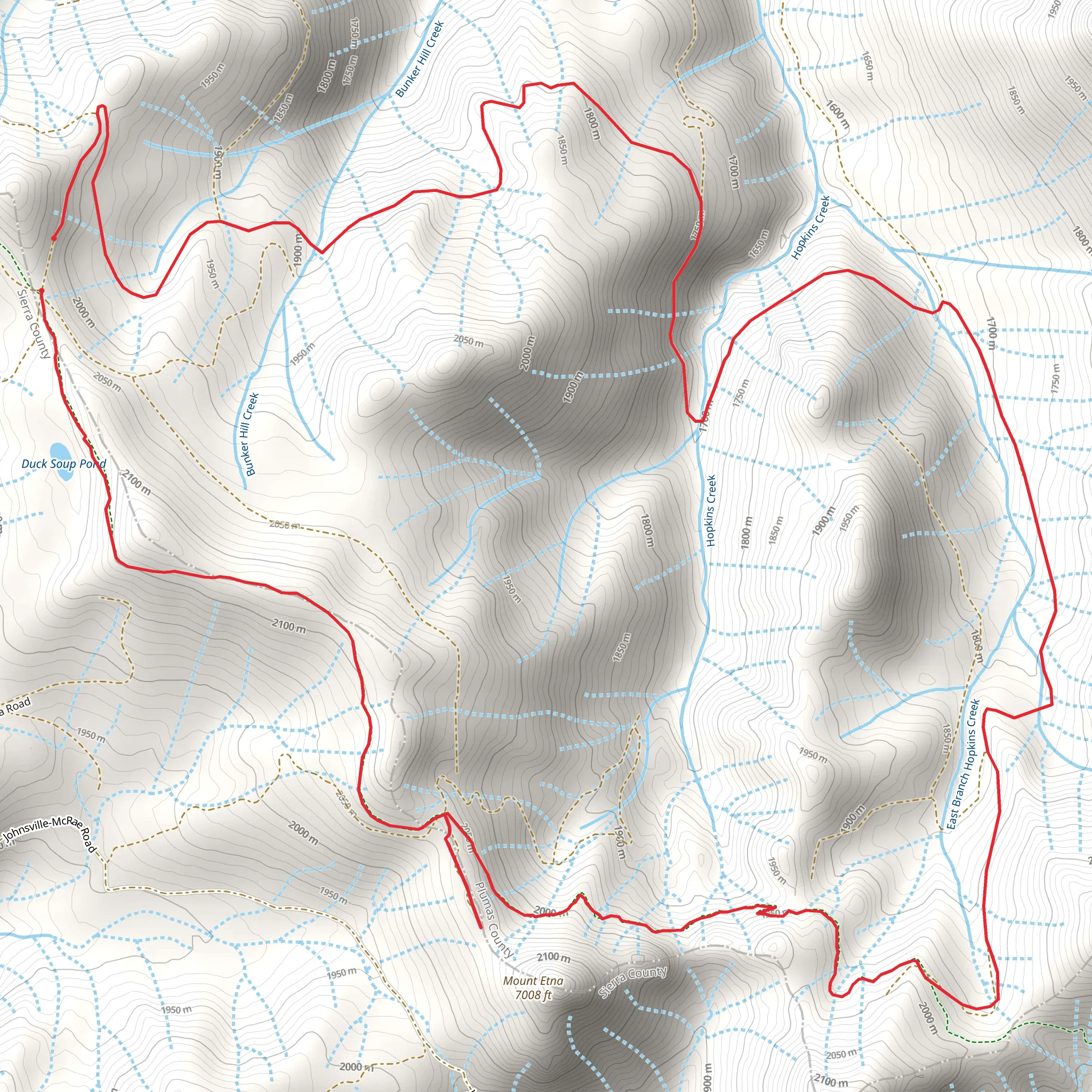Pacific Crest Trail, Blue Nose Ravine and Bunker Hill Creek Loop mobile static map
