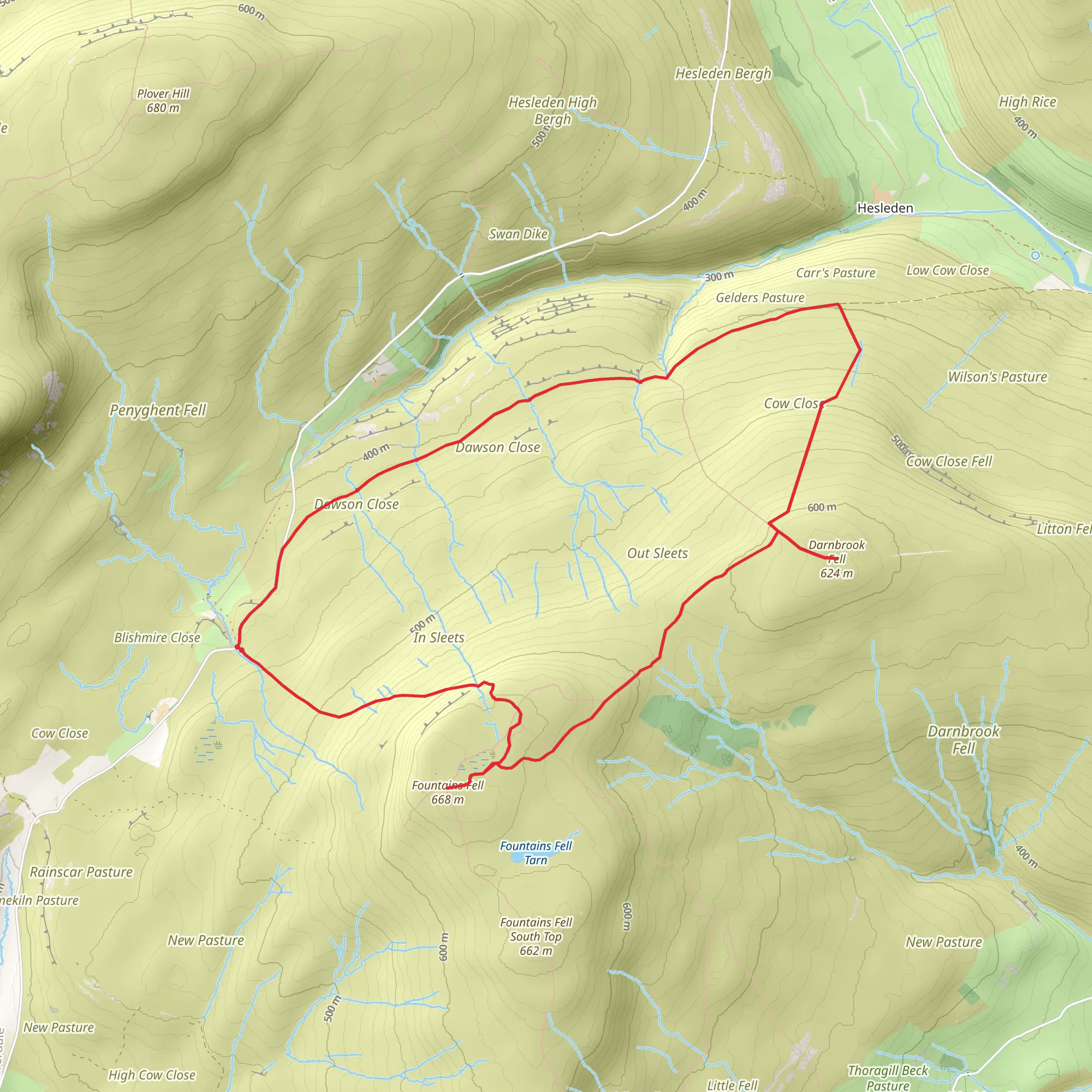 Darnbrook Fell and Fountains Fell mobile static map