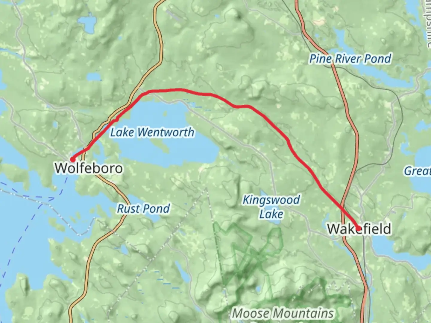 An image depicting the trail Wolfeboro to Sanbornville Trail and its surrounding area.