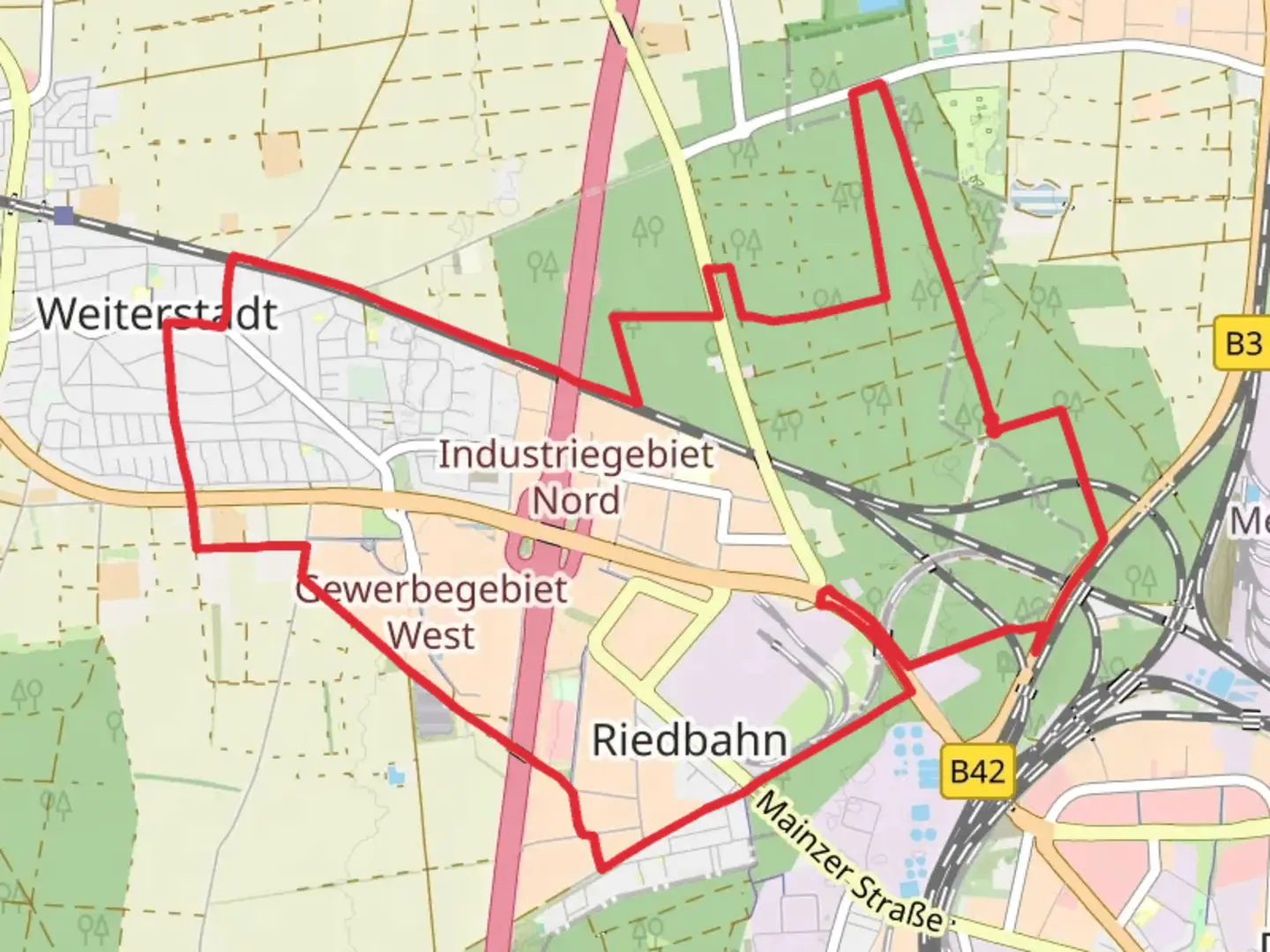 An image depicting the trail Weiterstaedter Rundwanderweg WRW and its surrounding area.