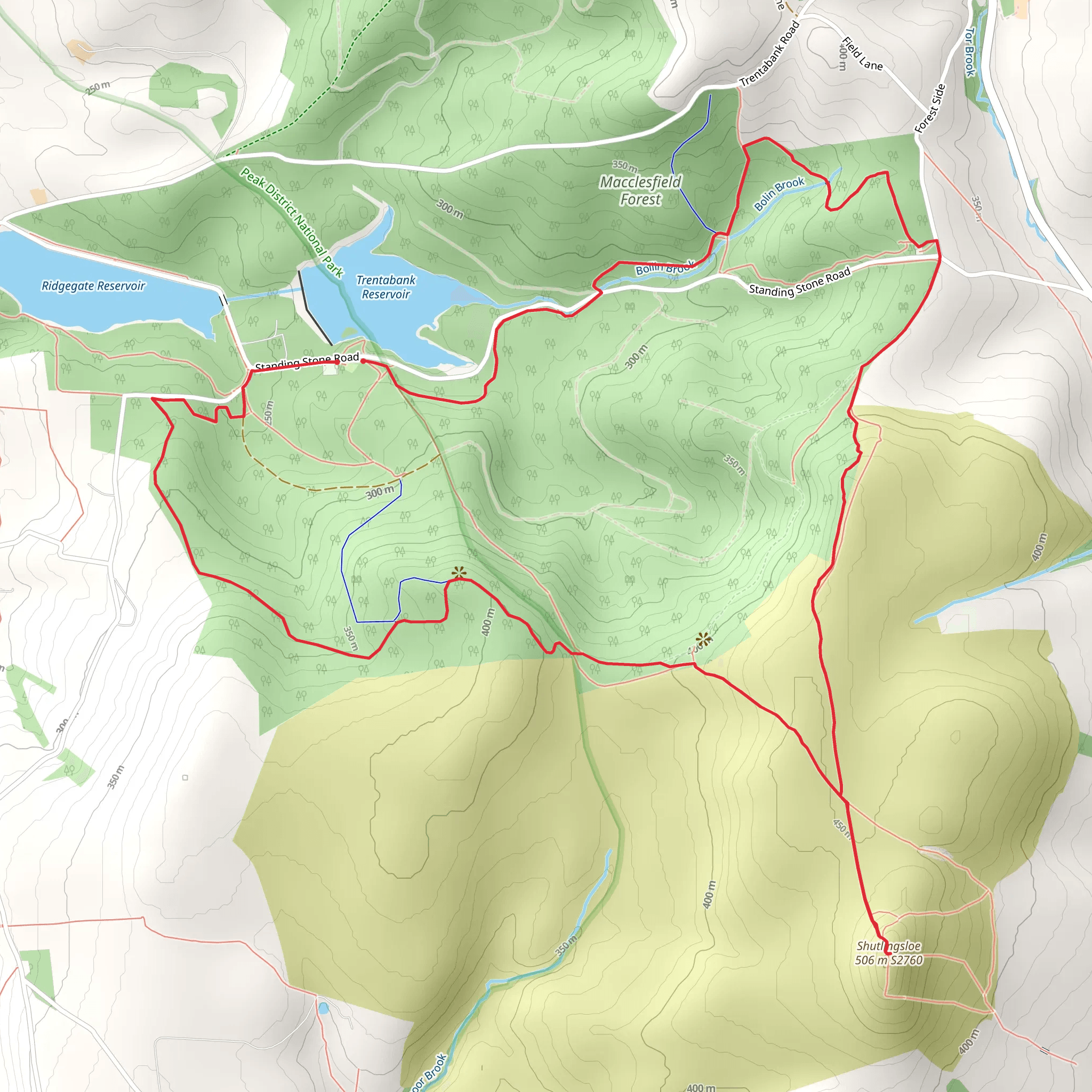 Nessit Hill and Trentabank reservoir via Shutlingsloe Walk mobile static map
