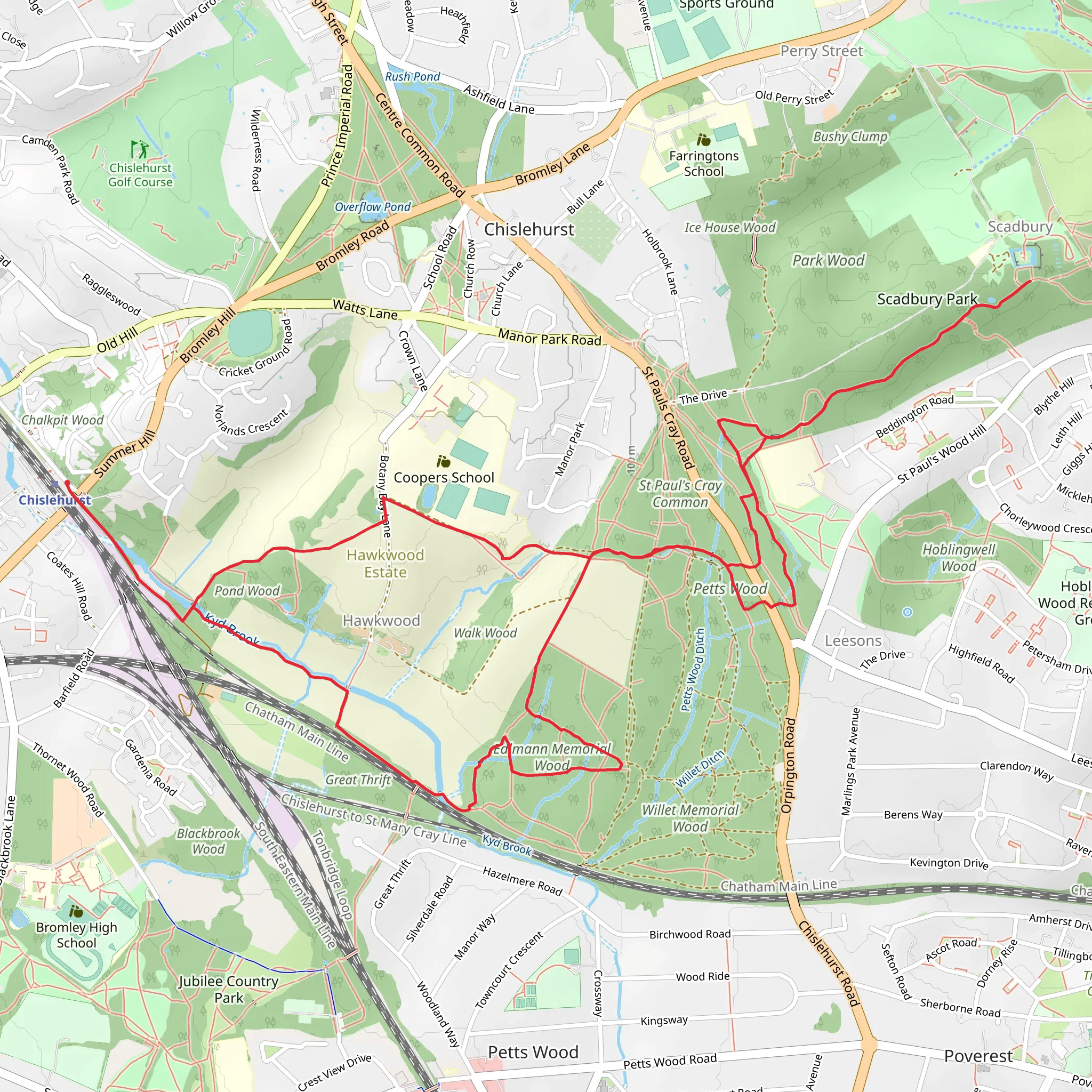 Edlmann Memorial Woo, St Paul's Cray Common and Scadbury Park Loop mobile static map