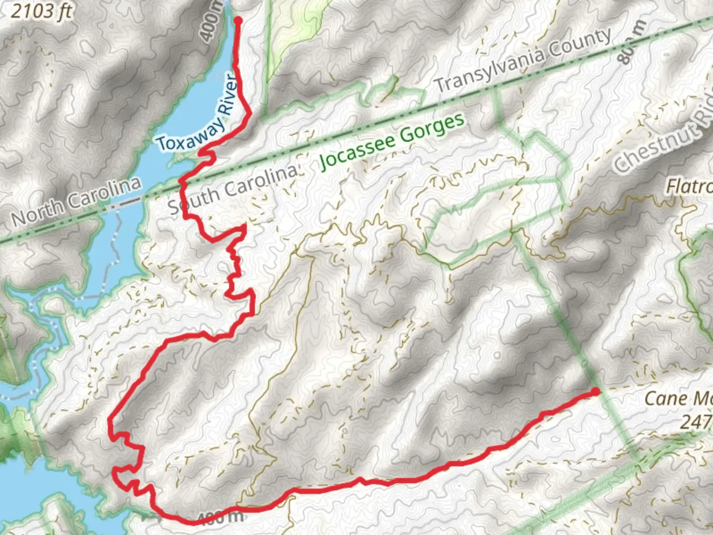 An image depicting the trail Toxaway River via Foothills Trail and its surrounding area.