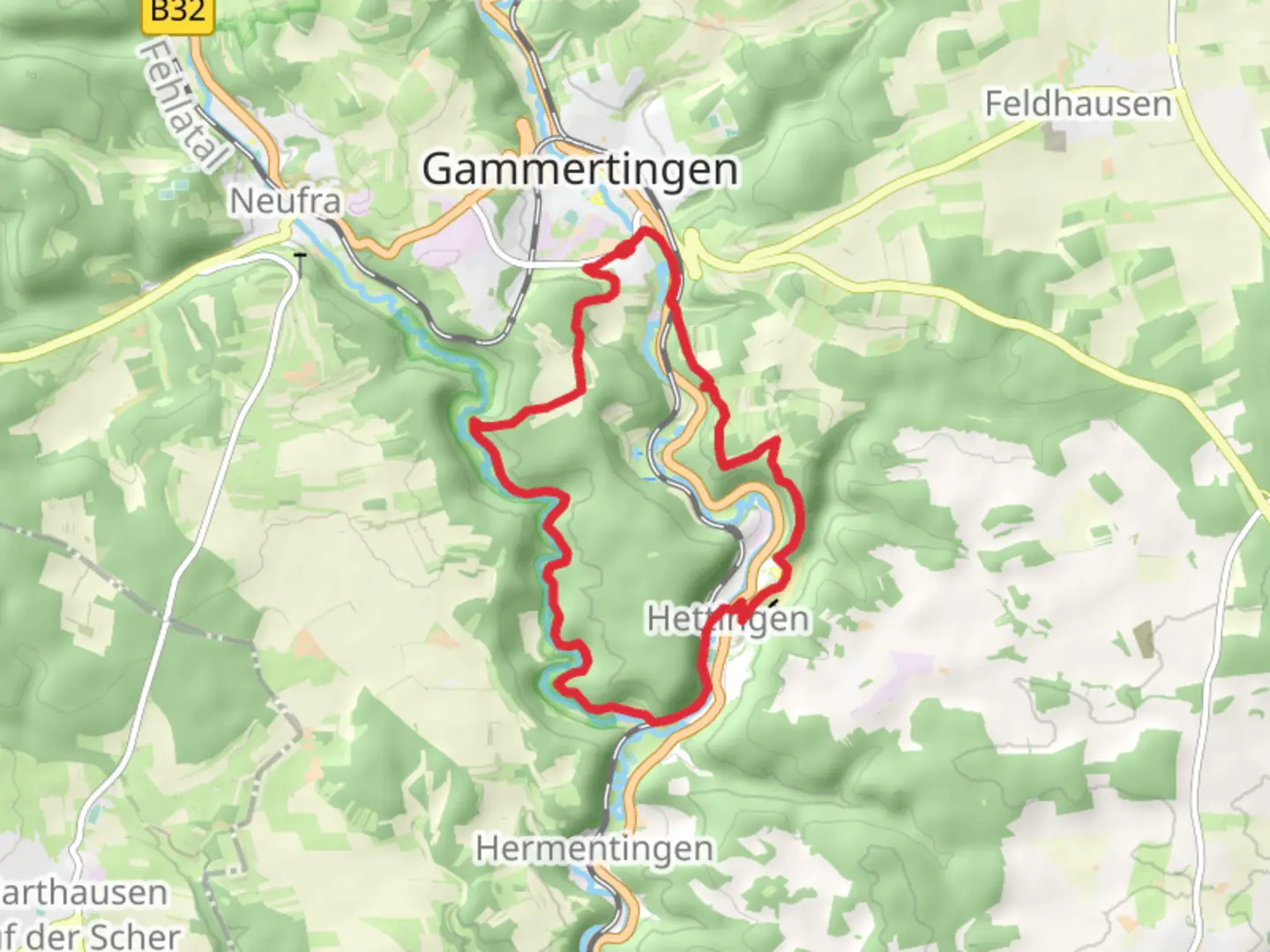 An image depicting the trail Hettingen Loop and its surrounding area.