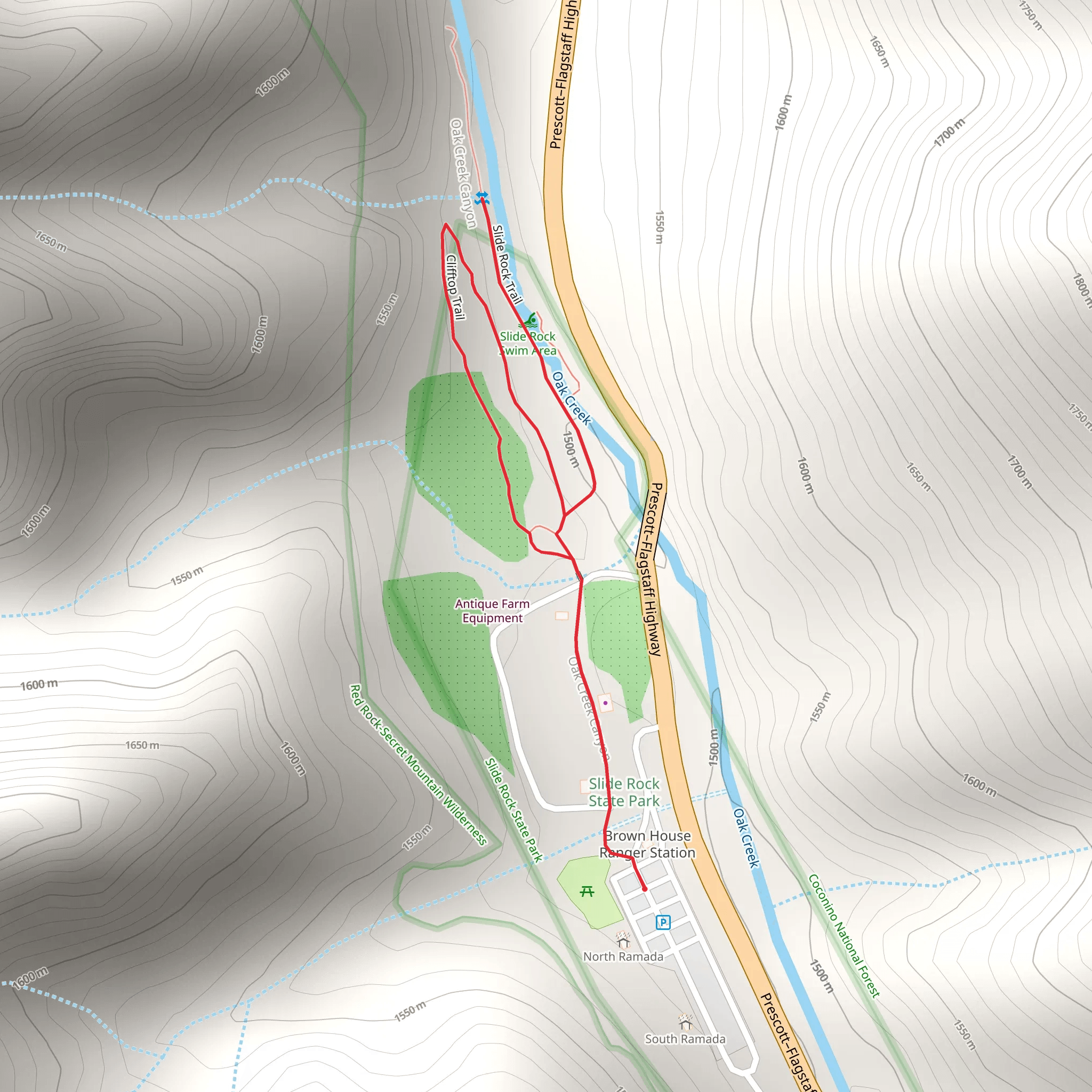 Slide Rock and Clifftop Trail via Pendley Homestead Trail mobile static map