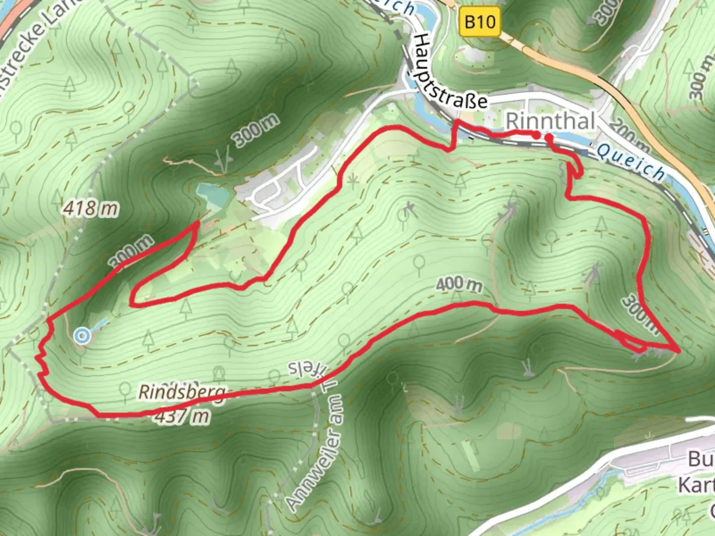 An image depicting the trail Spirkelbacher Hoehenweg and Herzelweg Rinnthal and its surrounding area.